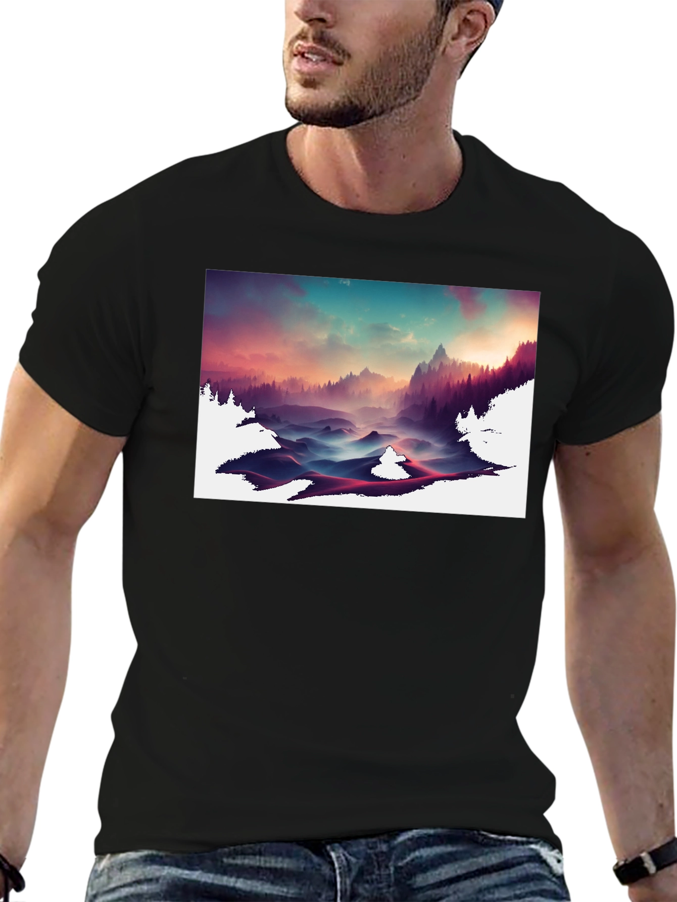Mountain Vista Graphic Tee - Soft Black Cotton