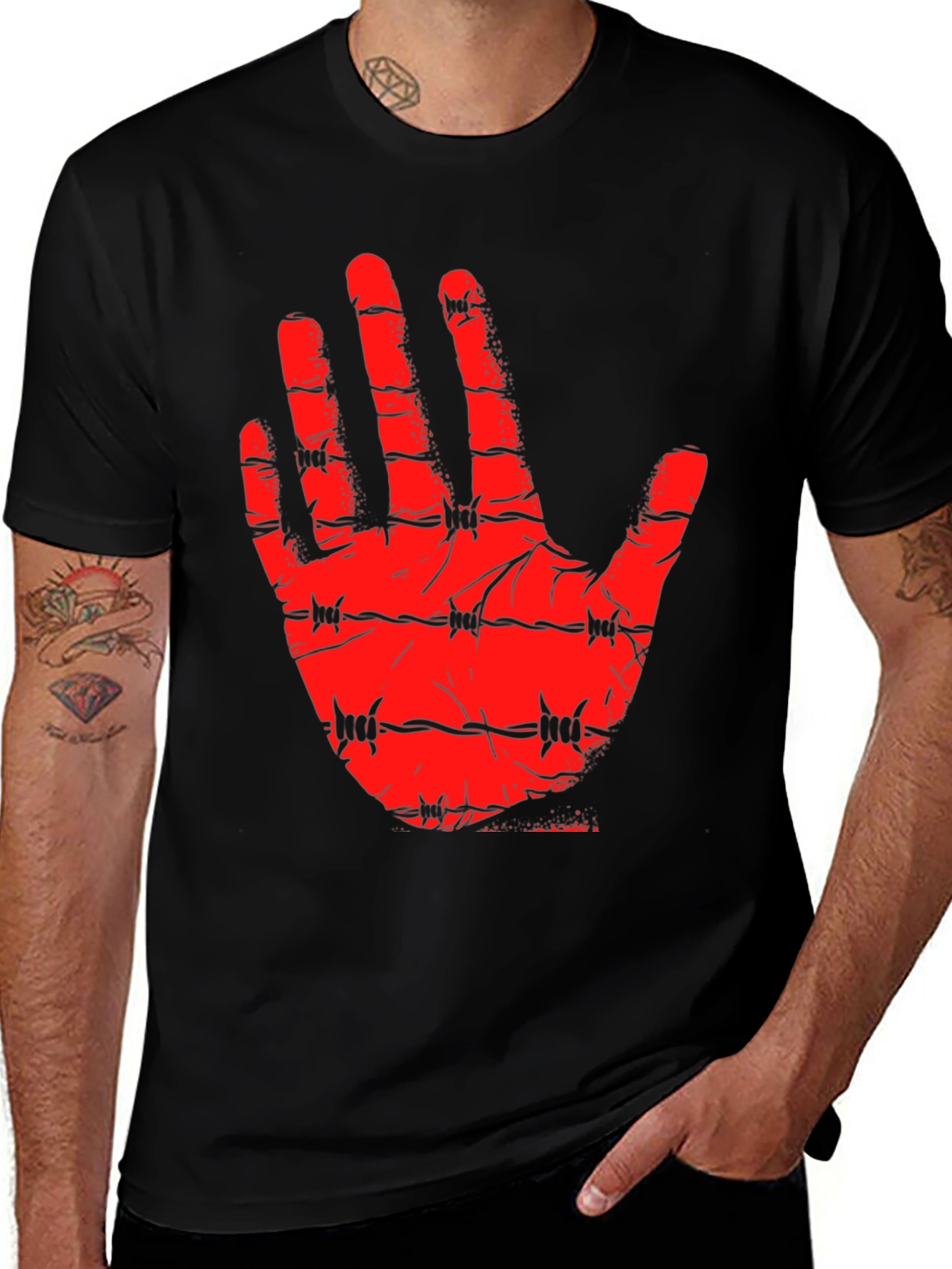 Barbed Hand Graphic Tee - Edgy Statement Shirt