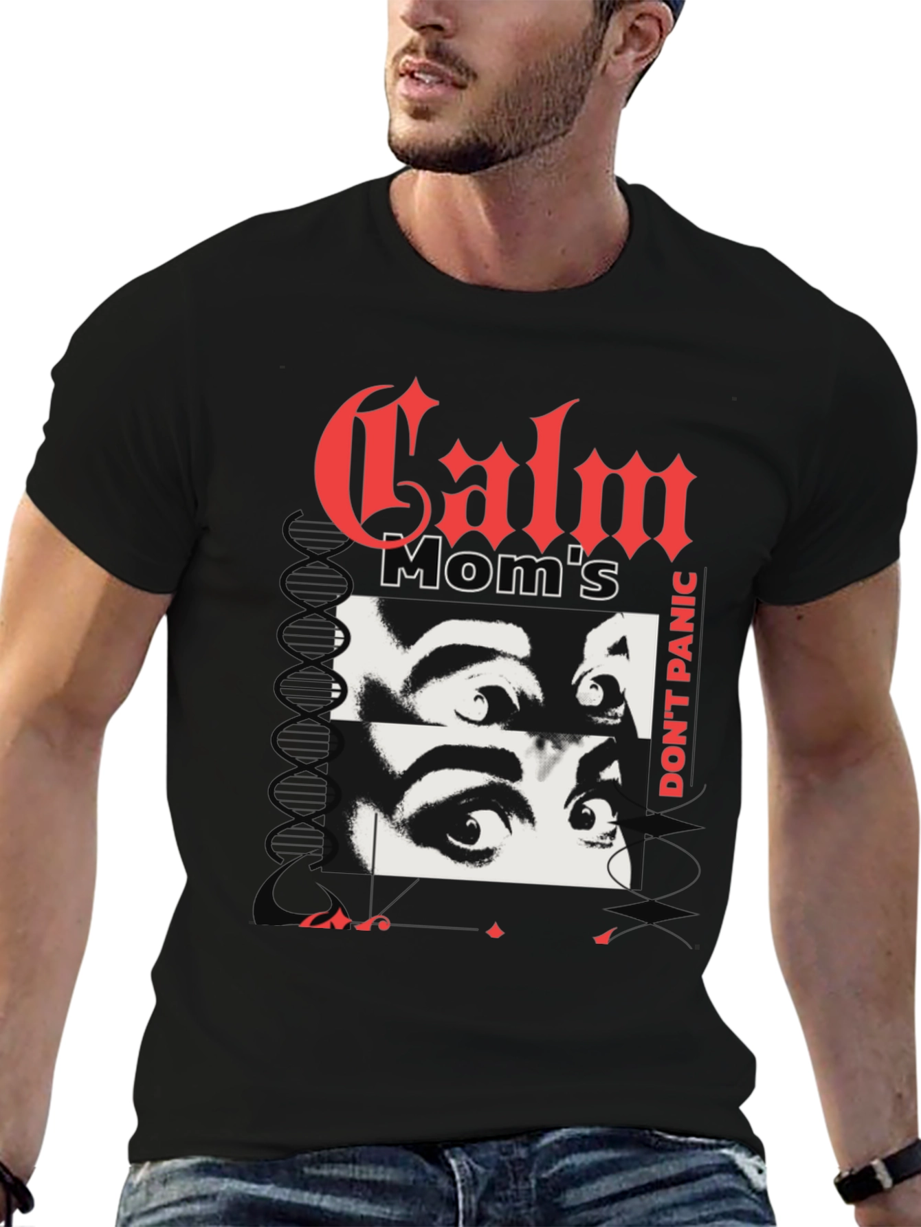 Calm Moms Eyes Graphic Print Black T-Shirt
