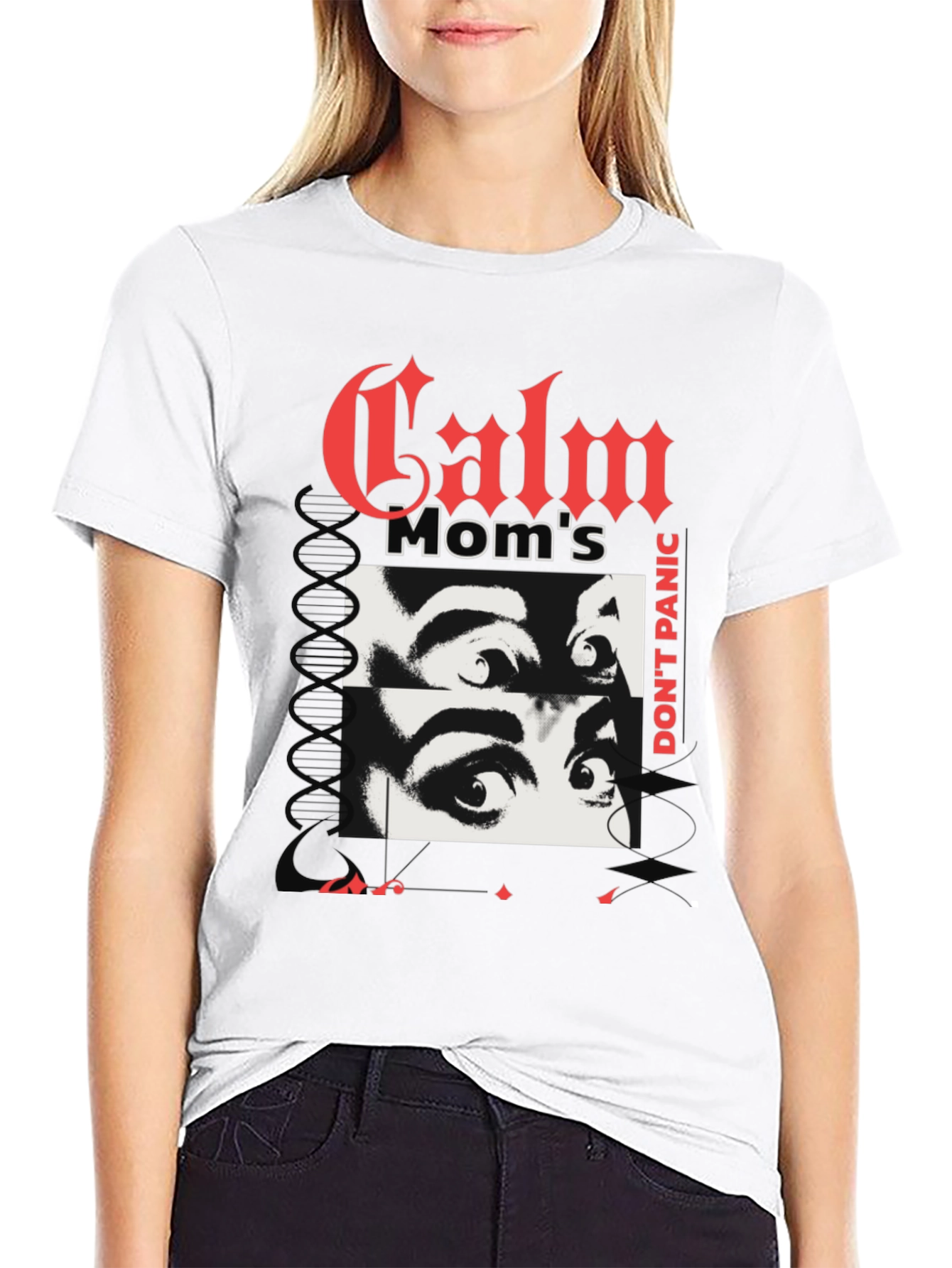 Calm Moms Eyes Graphic Print Black T-Shirt