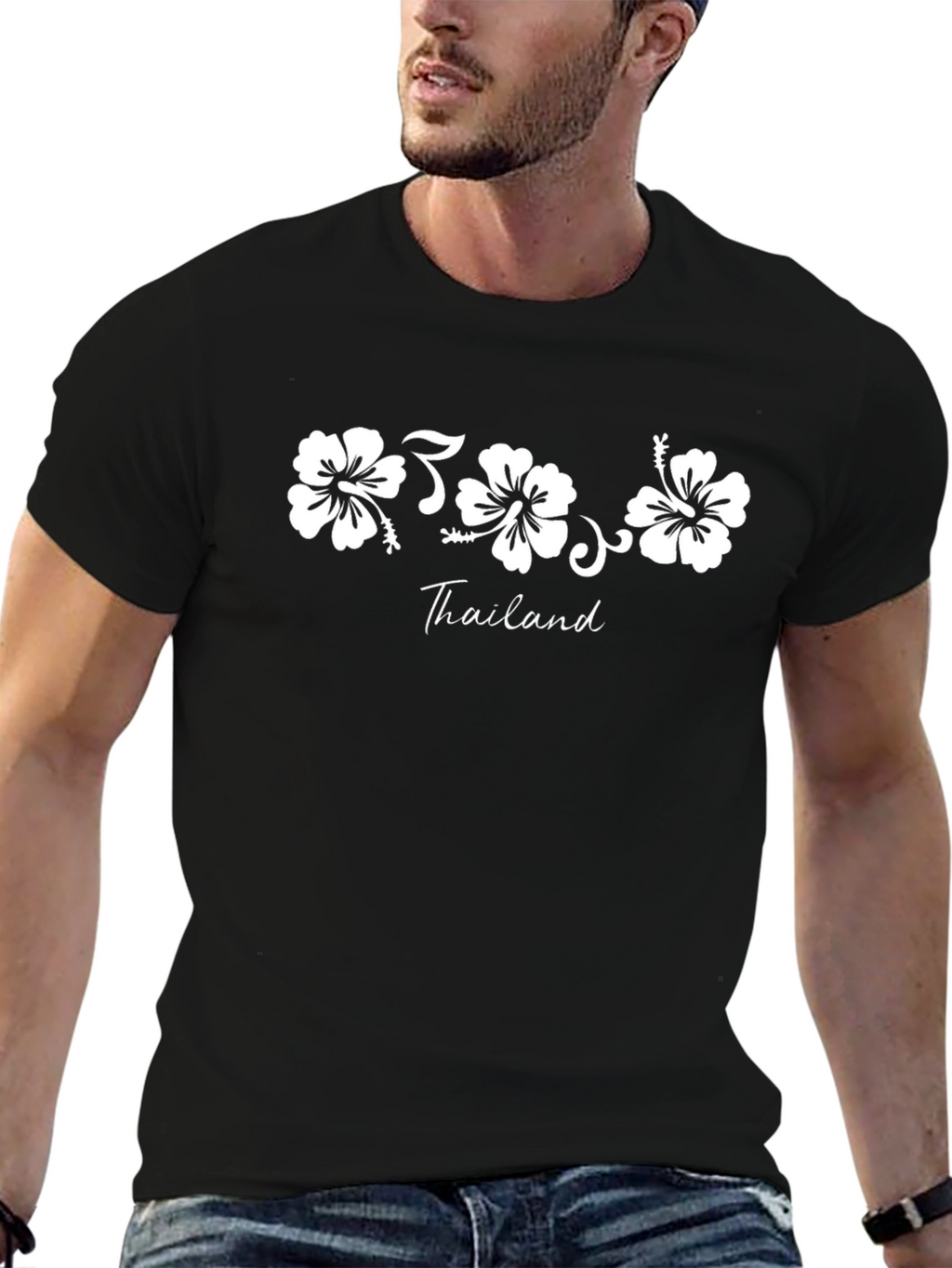 Thailand Floral Graphic Black T-Shirt