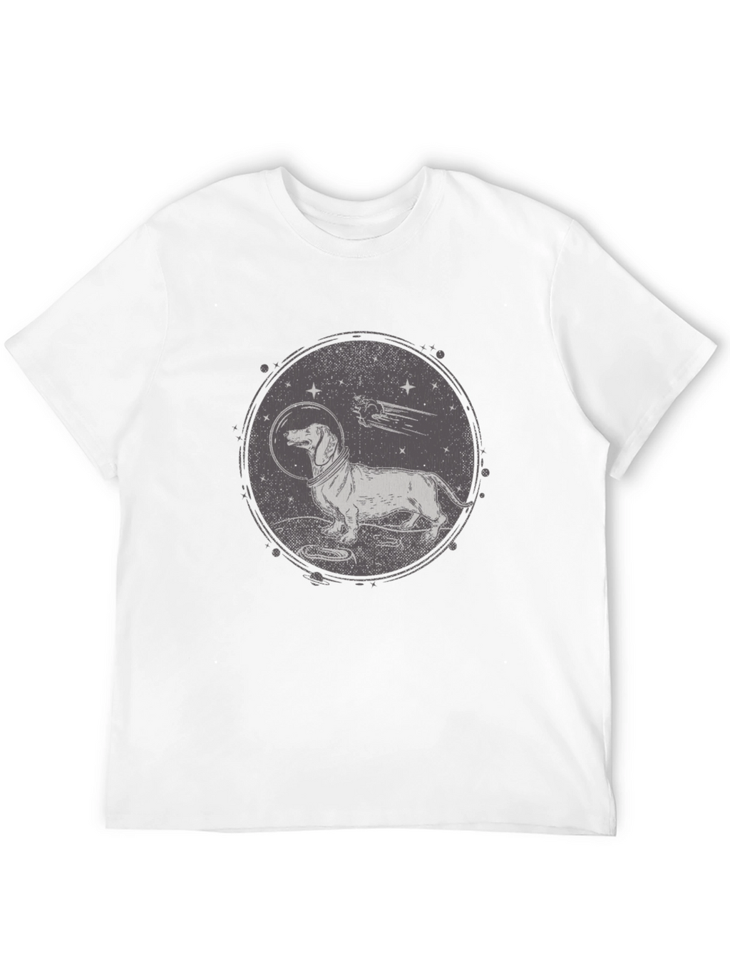Dachshund Astronaut Graphic T-Shirt - Black Crew Neck