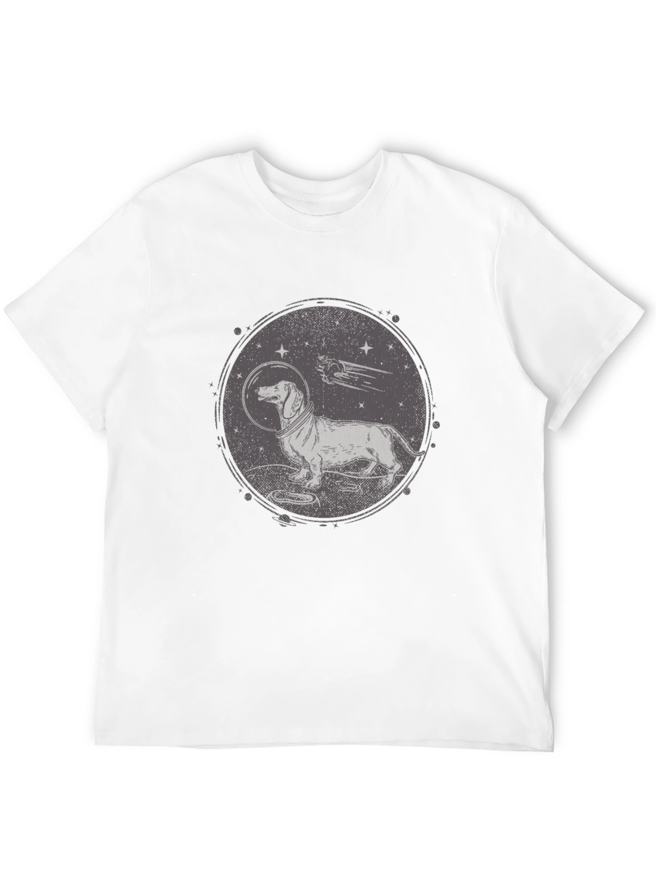 Dachshund Astronaut Graphic T-Shirt - Black Crew Neck