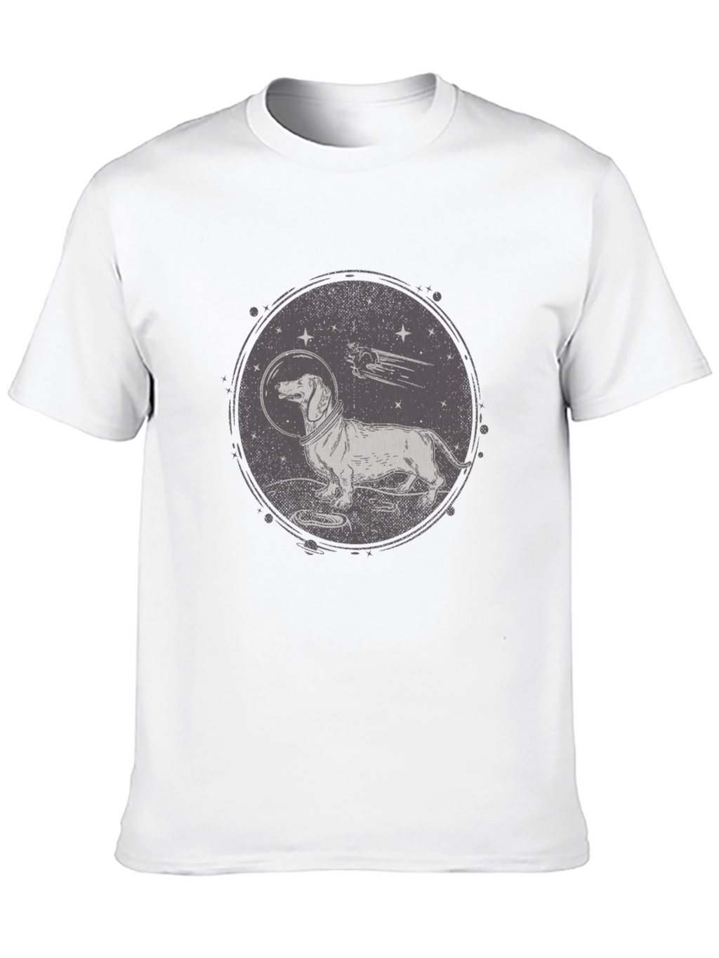 Dachshund Astronaut Graphic T-Shirt - Black Crew Neck