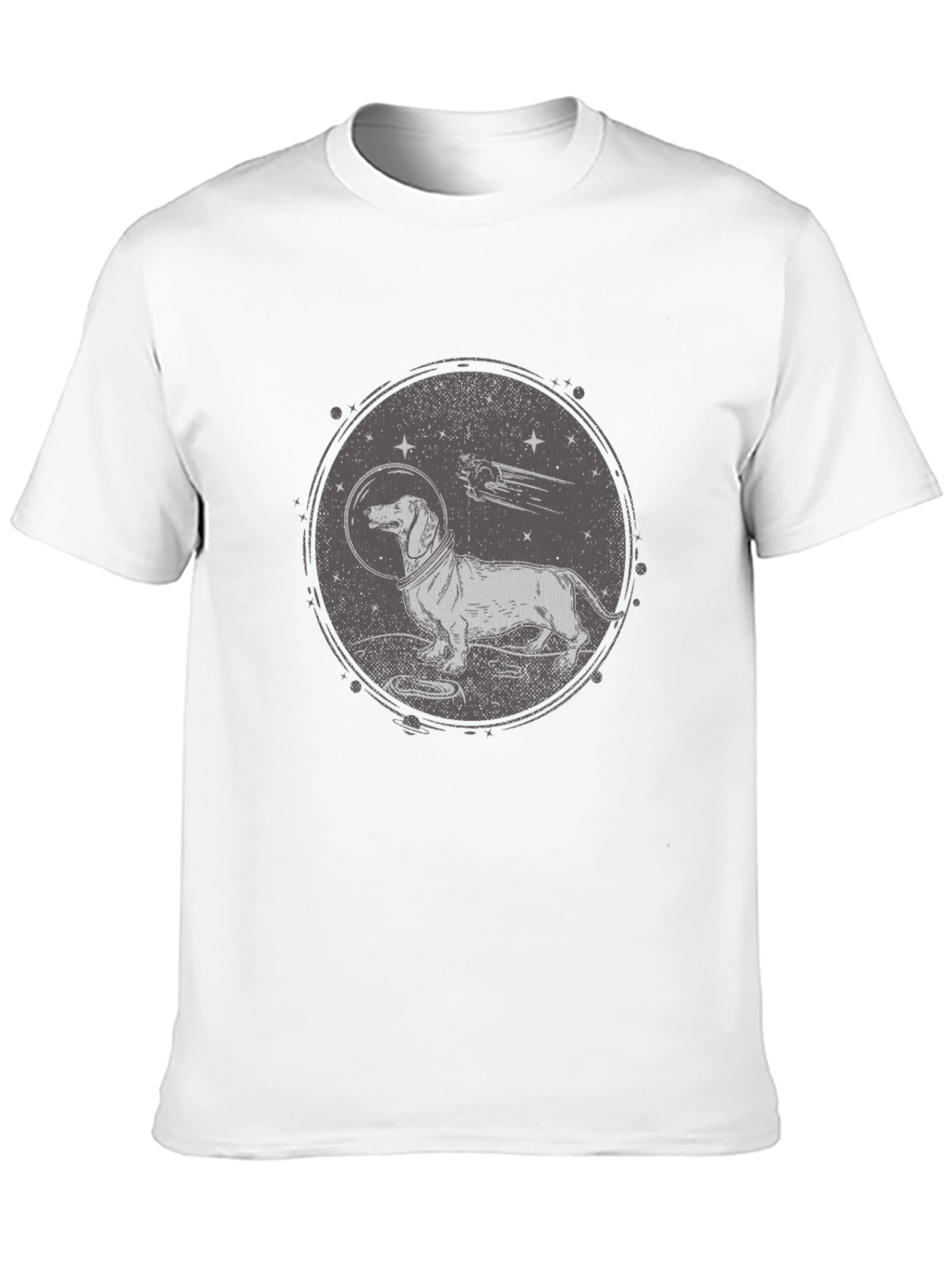 Dachshund Astronaut Graphic T-Shirt - Black Crew Neck
