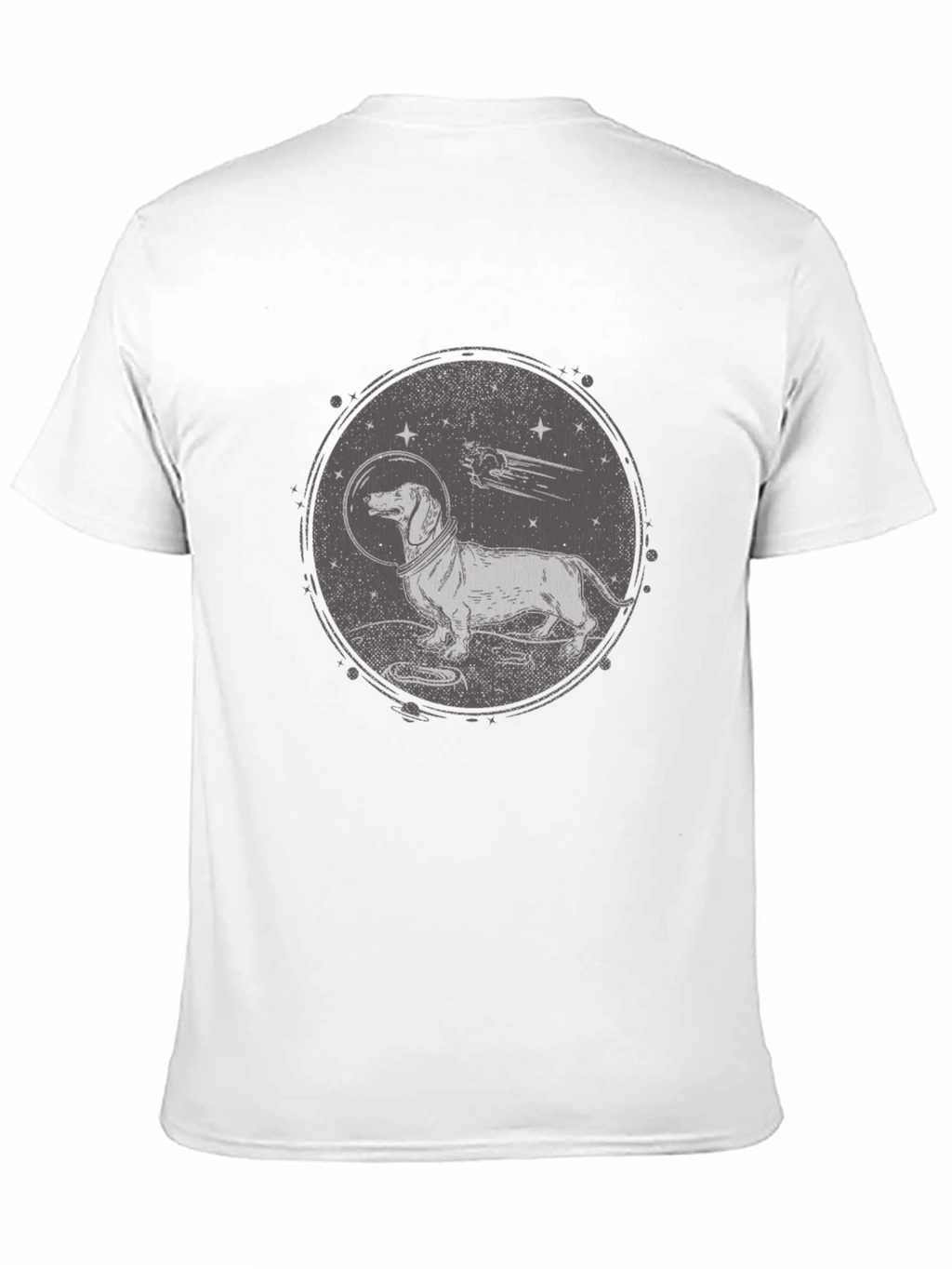 Dachshund Astronaut Graphic T-Shirt - Black Crew Neck
