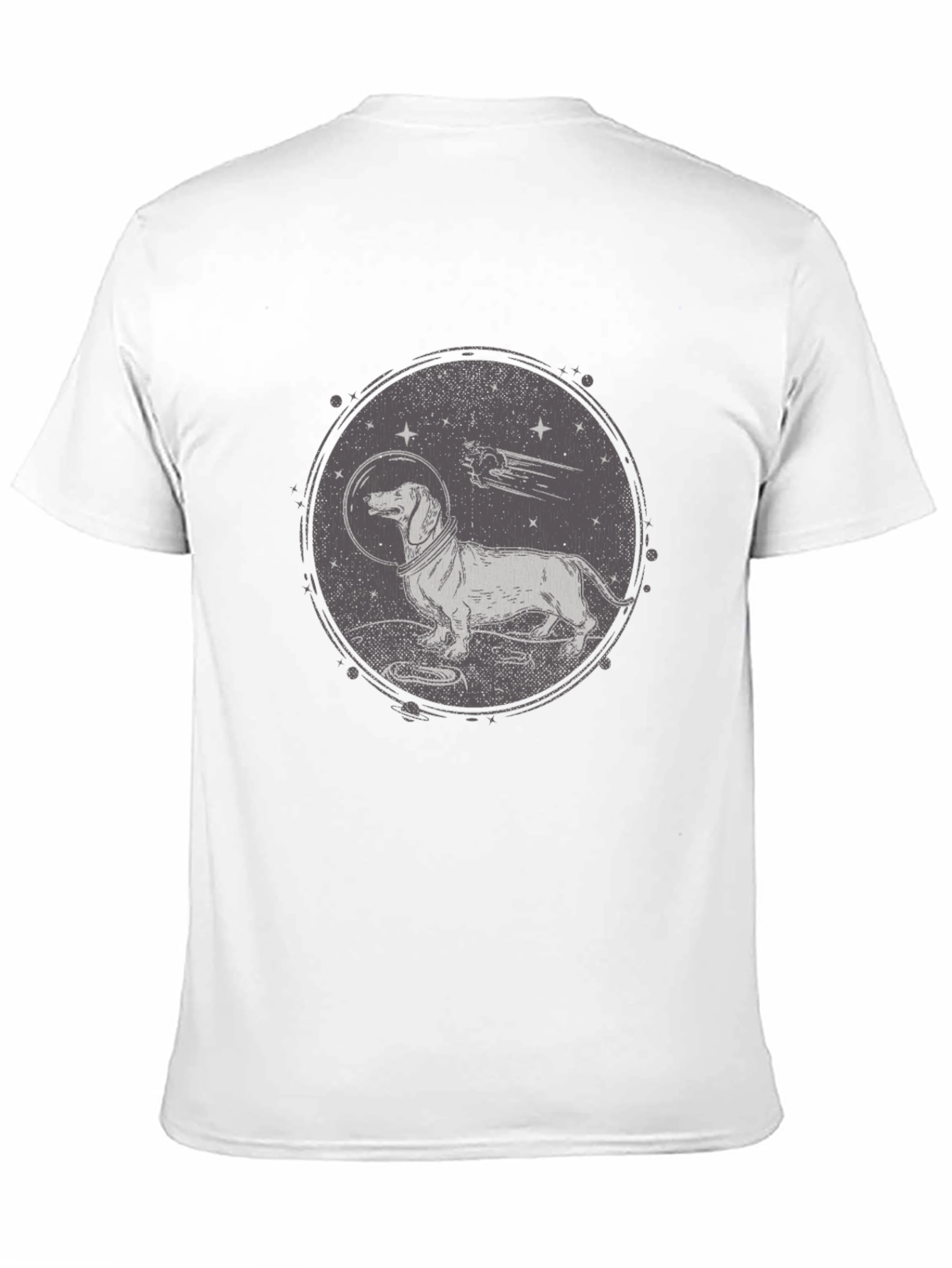 Dachshund Astronaut Graphic T-Shirt - Black Crew Neck