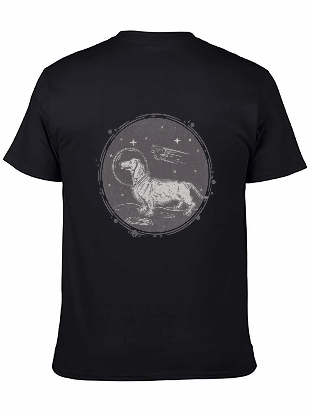 Dachshund Astronaut Graphic T-Shirt - Black Crew Neck