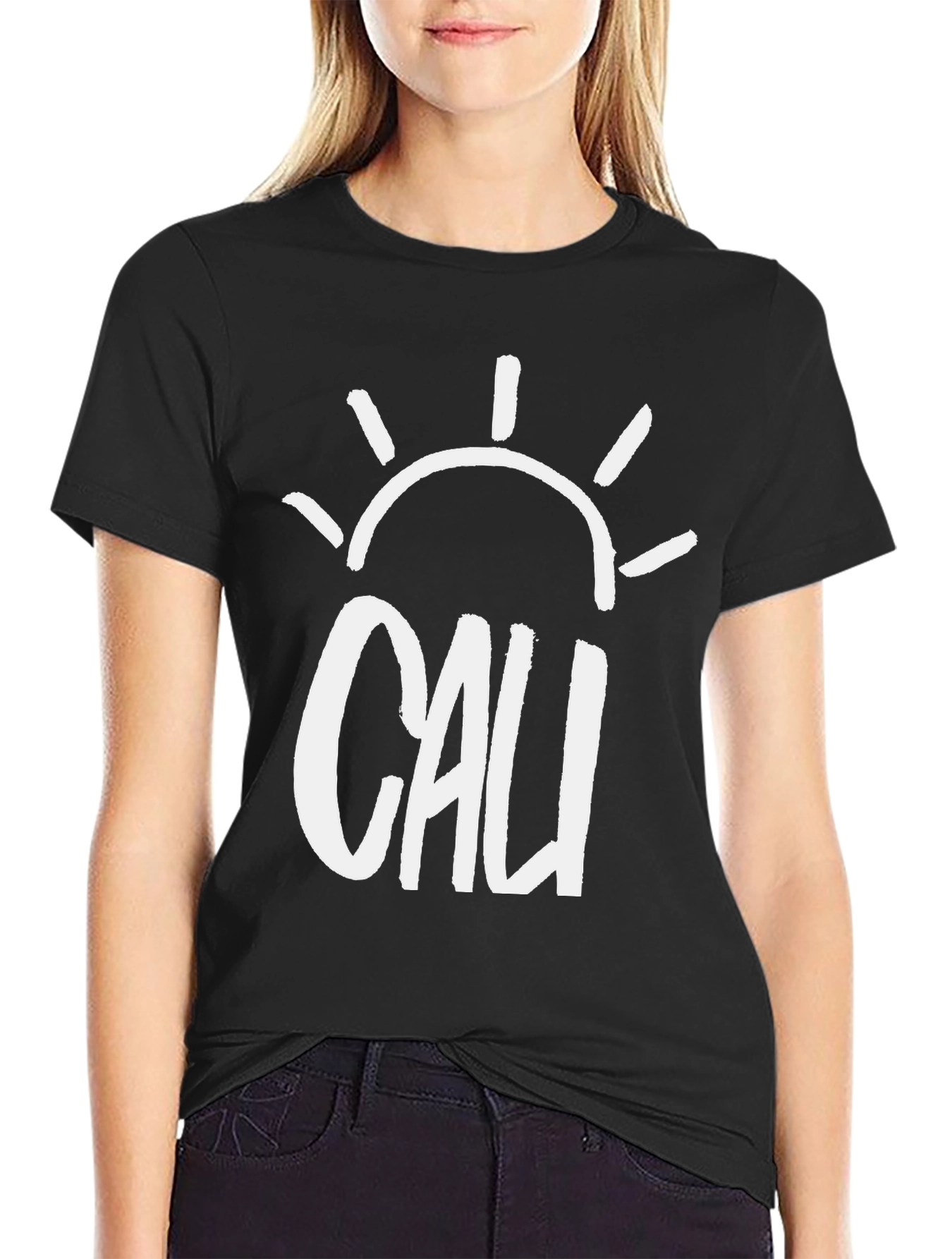 Cali Sun Graphic Tee - Black Cotton T-Shirt