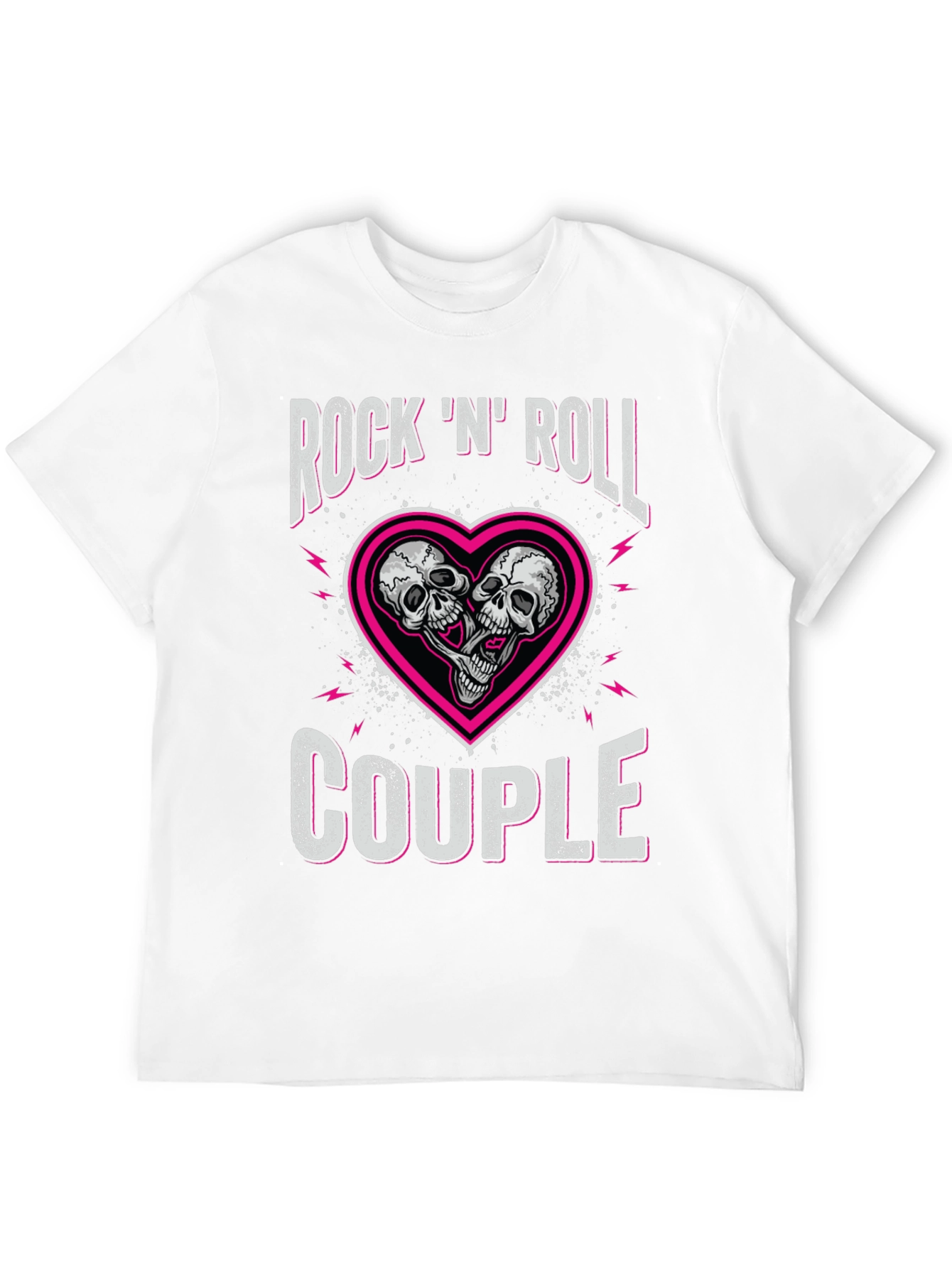 Rock N Roll Couple Skull Heart Graphic Tee