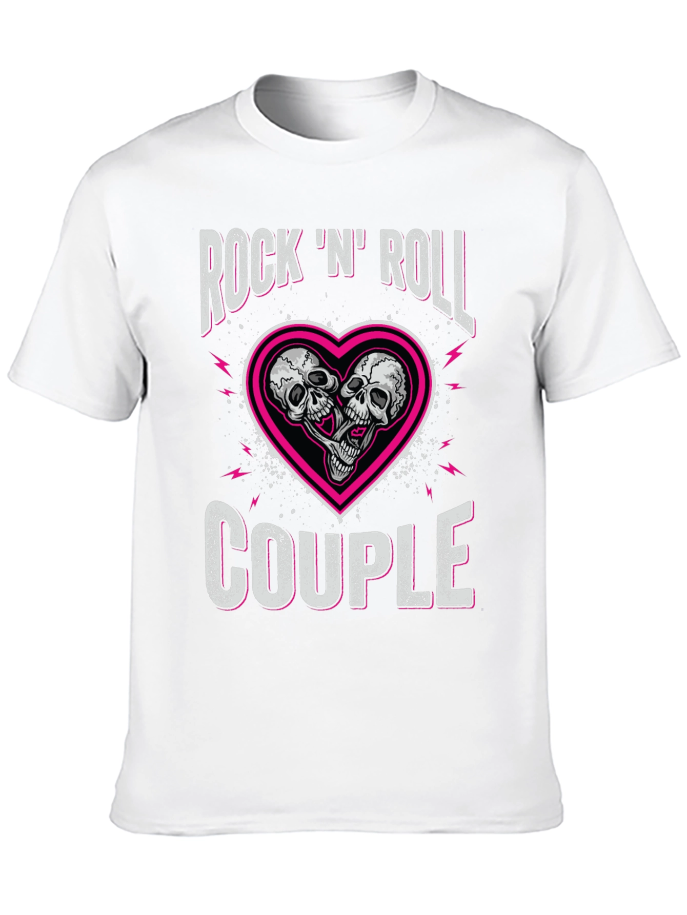 Rock N Roll Couple Skull Heart Graphic Tee