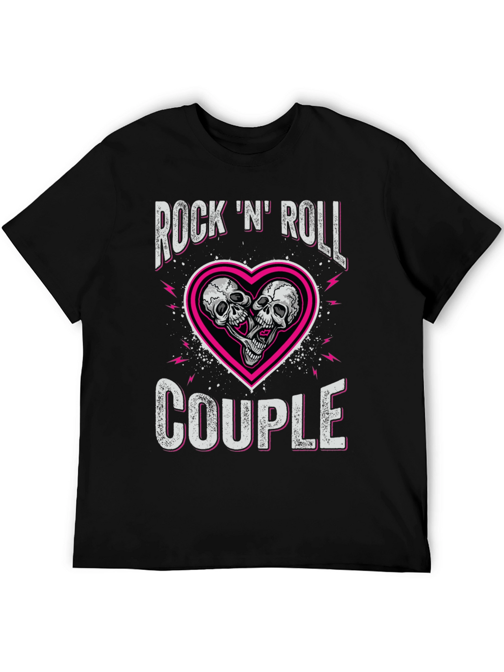 Rock N Roll Couple Skull Heart Graphic Tee