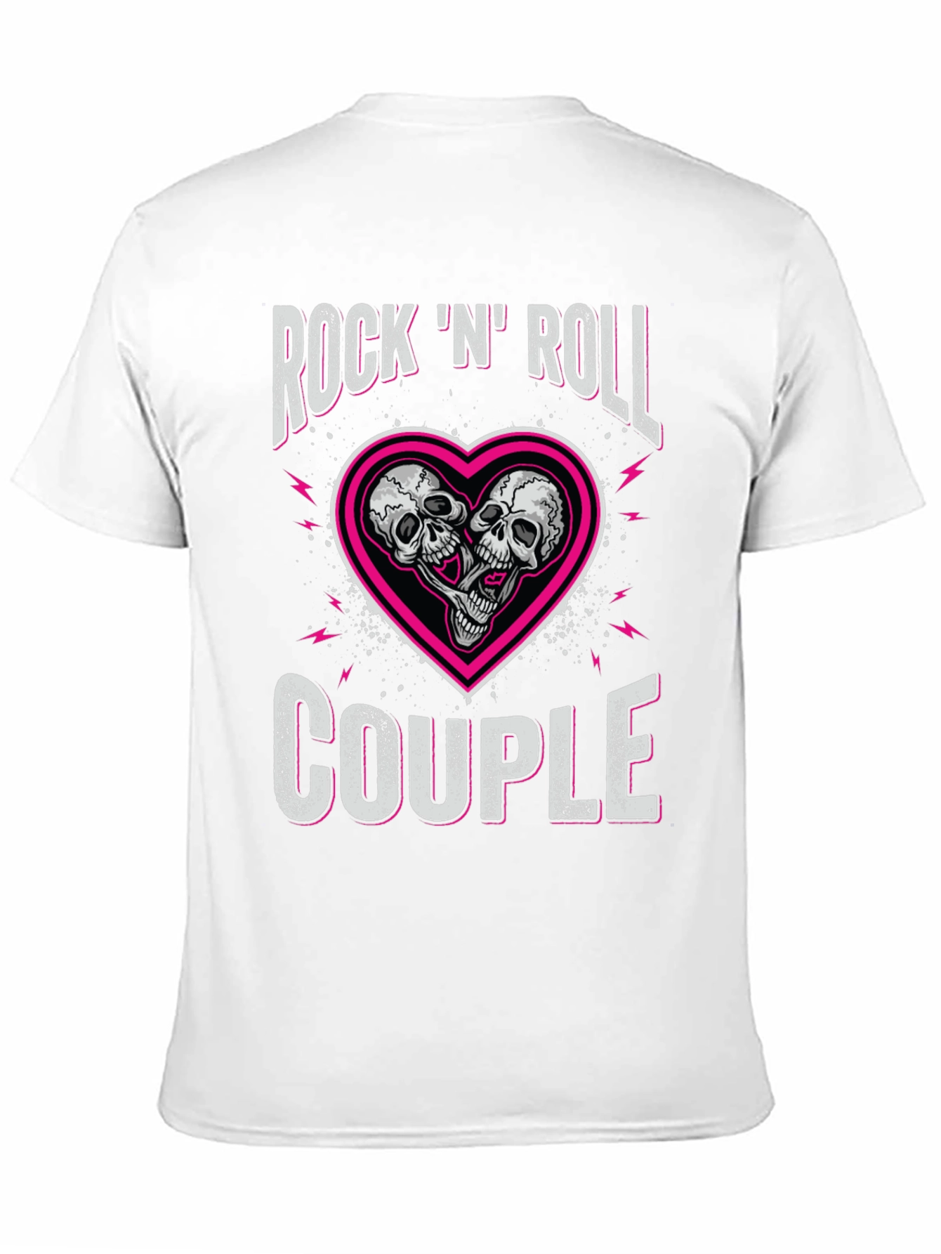 Rock N Roll Couple Skull Heart Graphic Tee