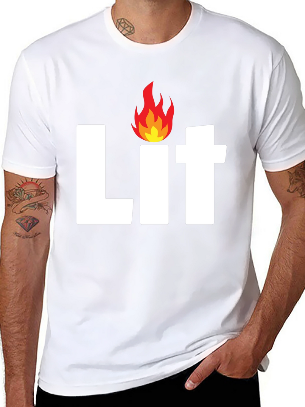 Mens Lit Flame Graphic Black T-Shirt