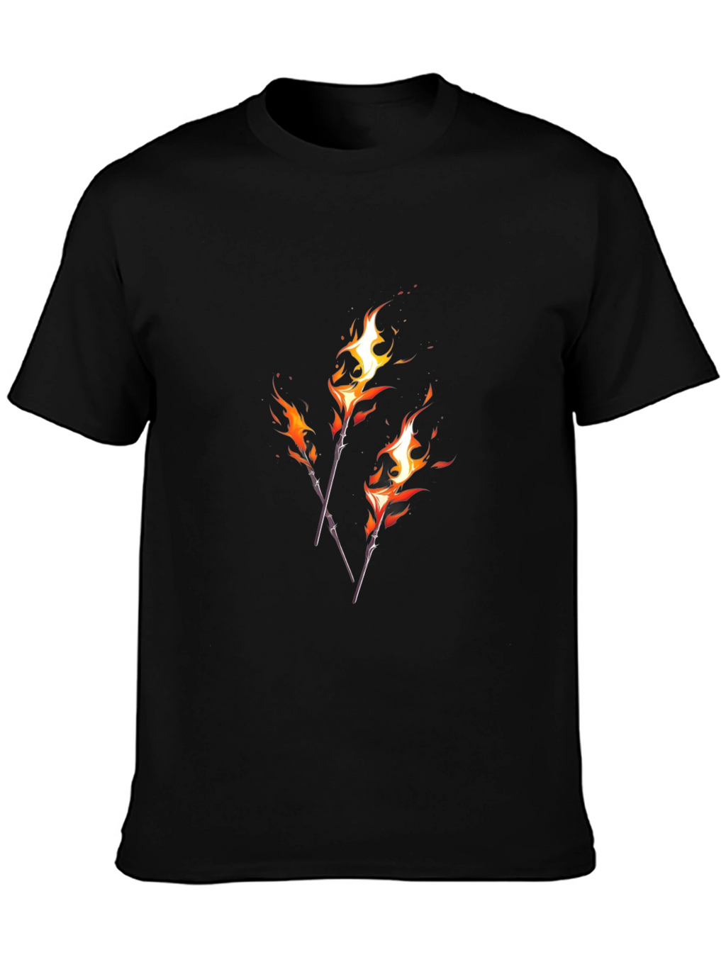 Fiery Torches Graphic Tee - Black Cotton Shirt