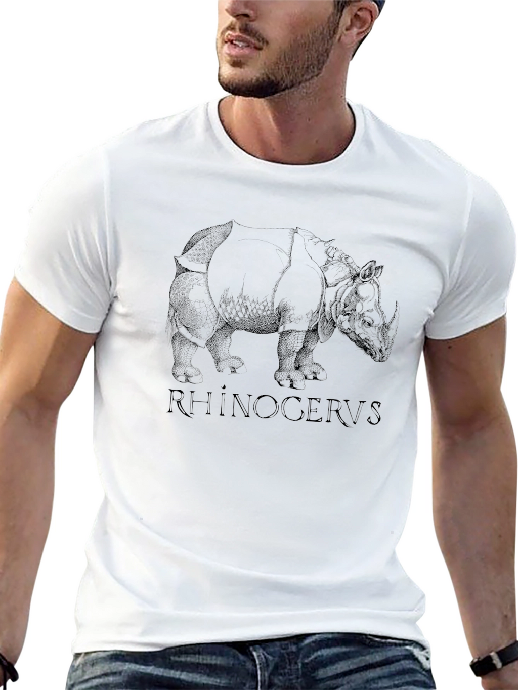 Rhinoceros Graphic Print Black T-Shirt