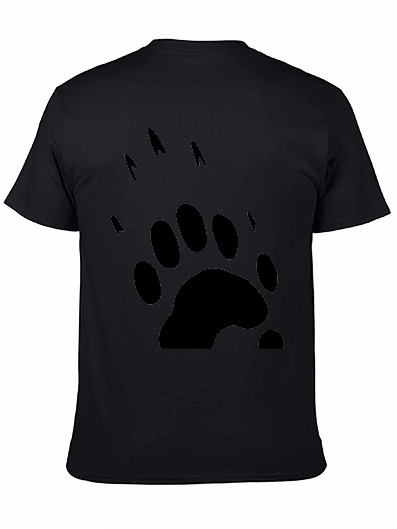 Bear Paw Print Graphic Tee - Black Cotton T-Shirt