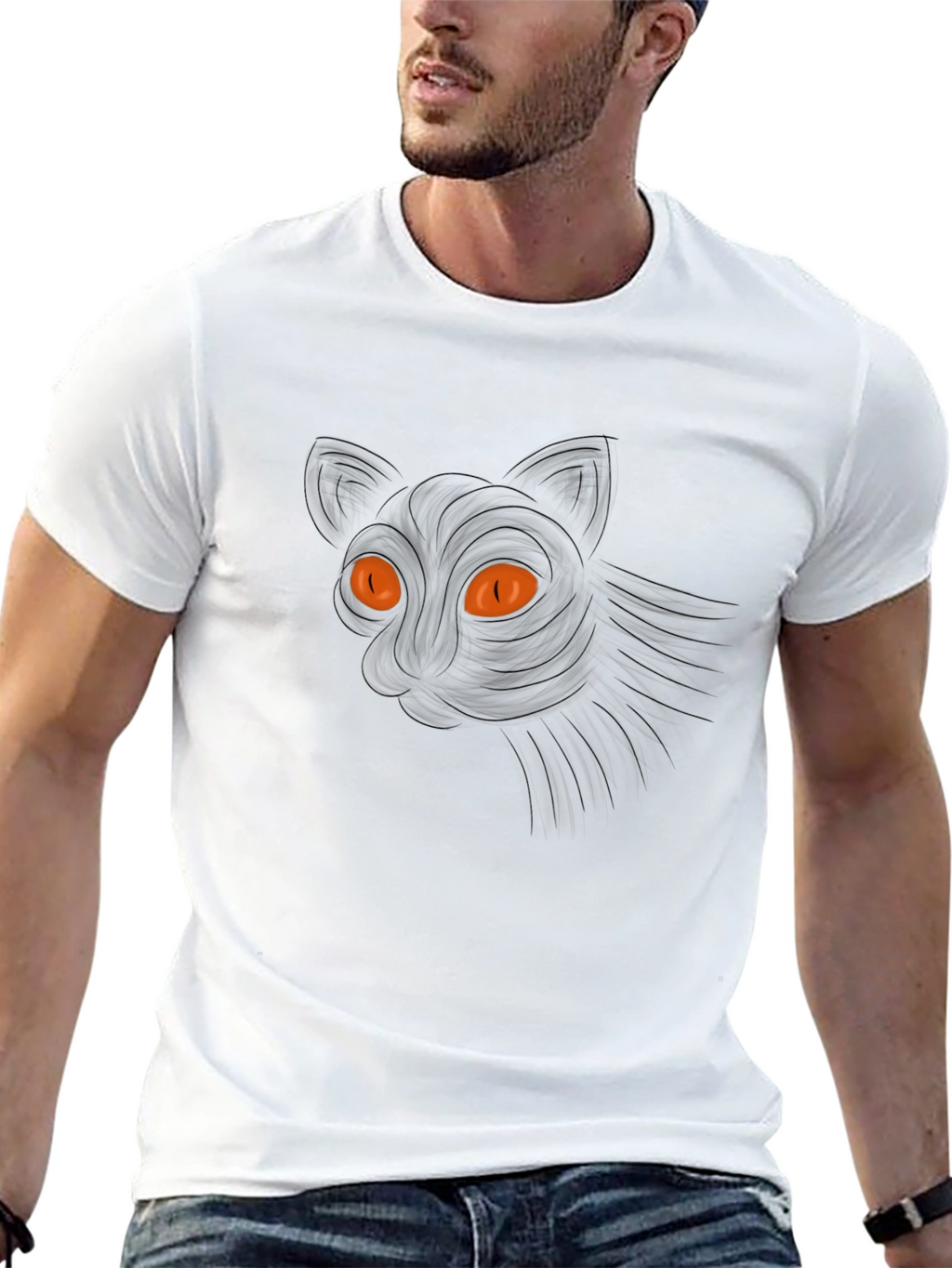 Mens Black Cat Graphic Tee - Halloween Ready
