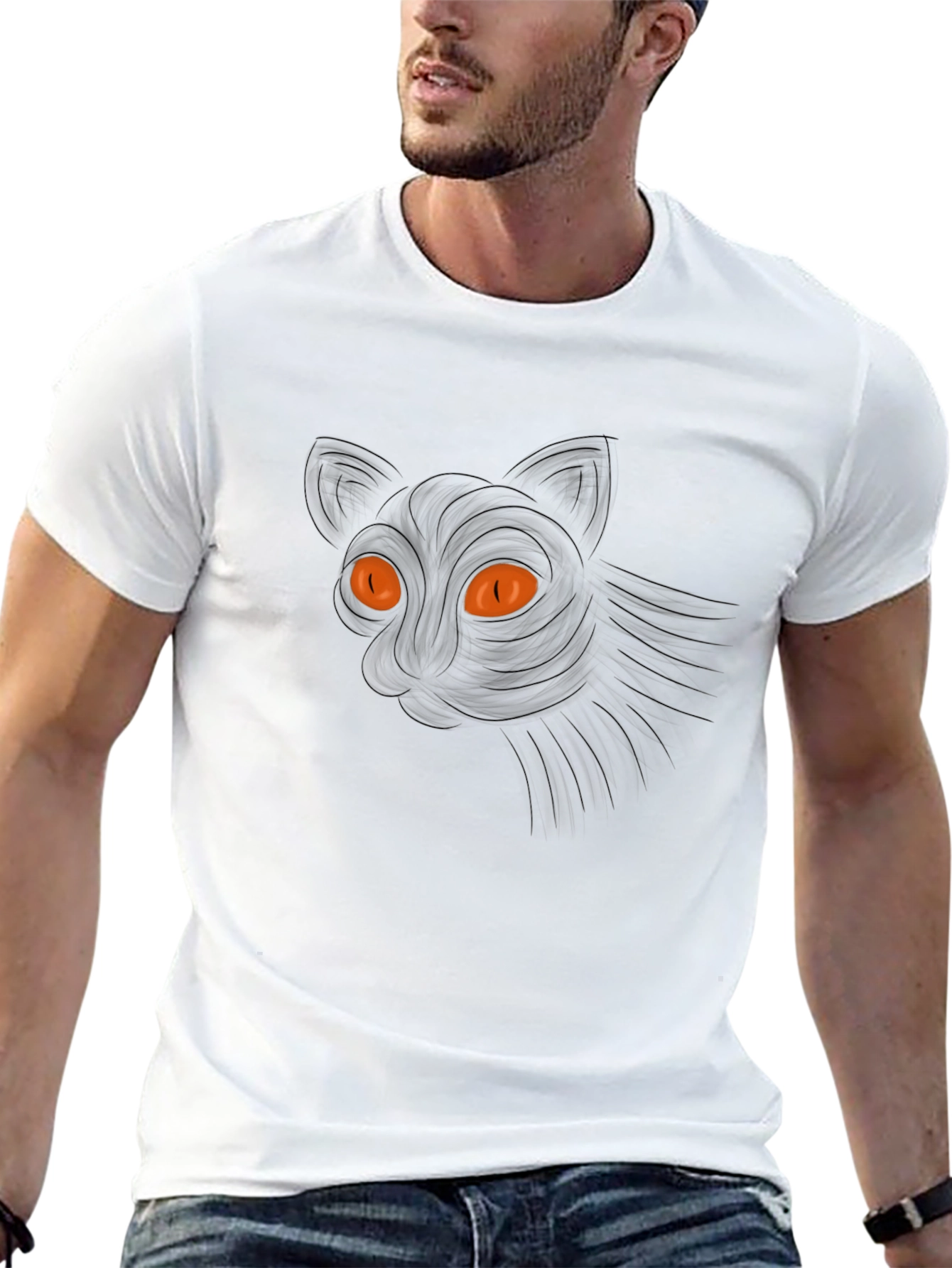Mens Black Cat Graphic Tee - Halloween Ready