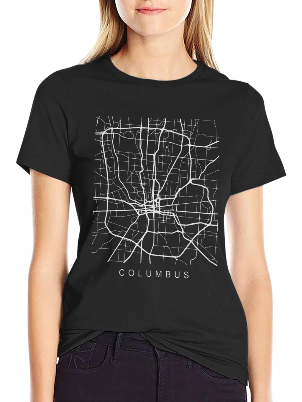 Columbus City Map Black Graphic T-Shirt