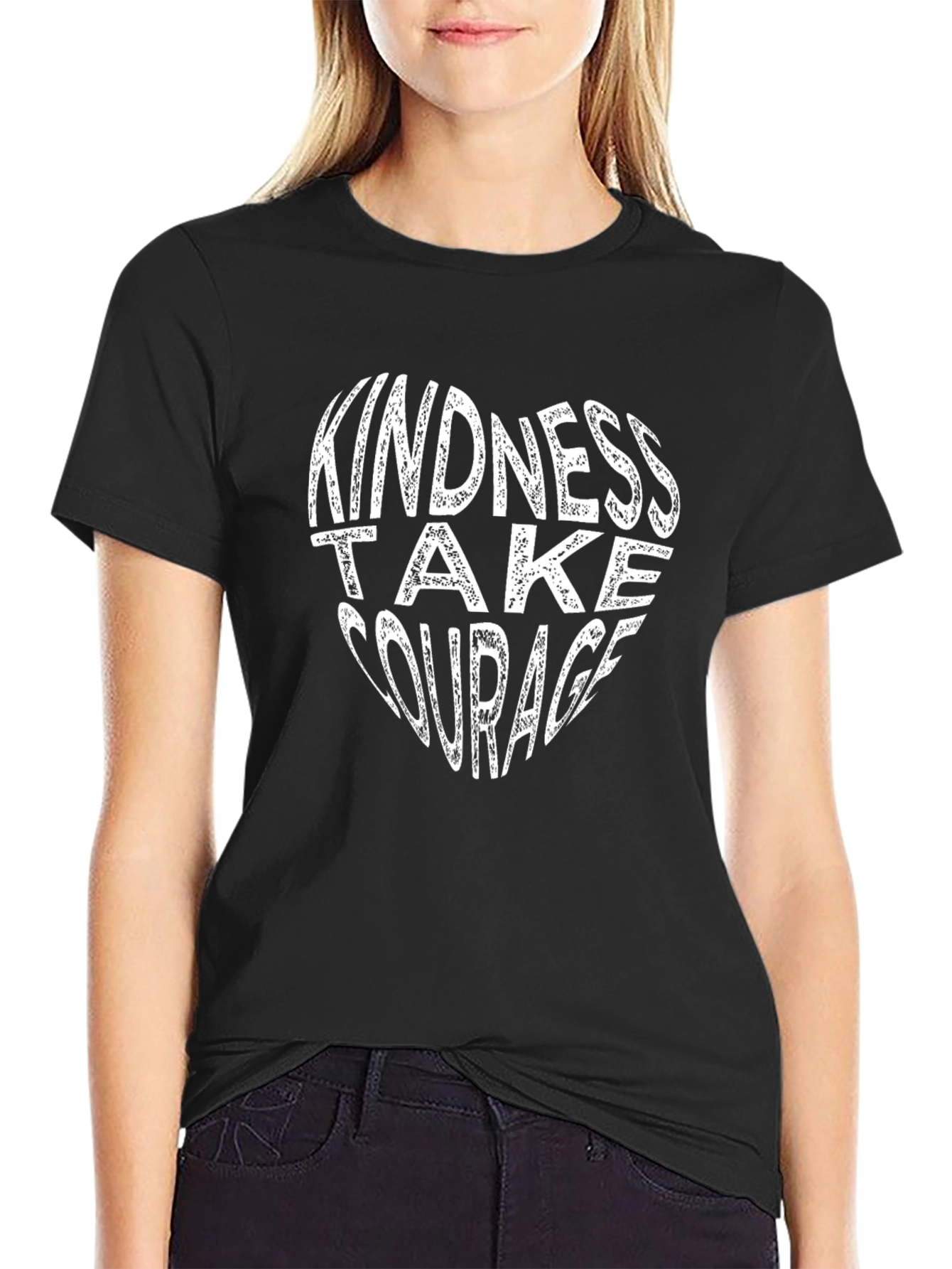 Kindness Take Courage Heart Tee - Unisex Black T-Shirt