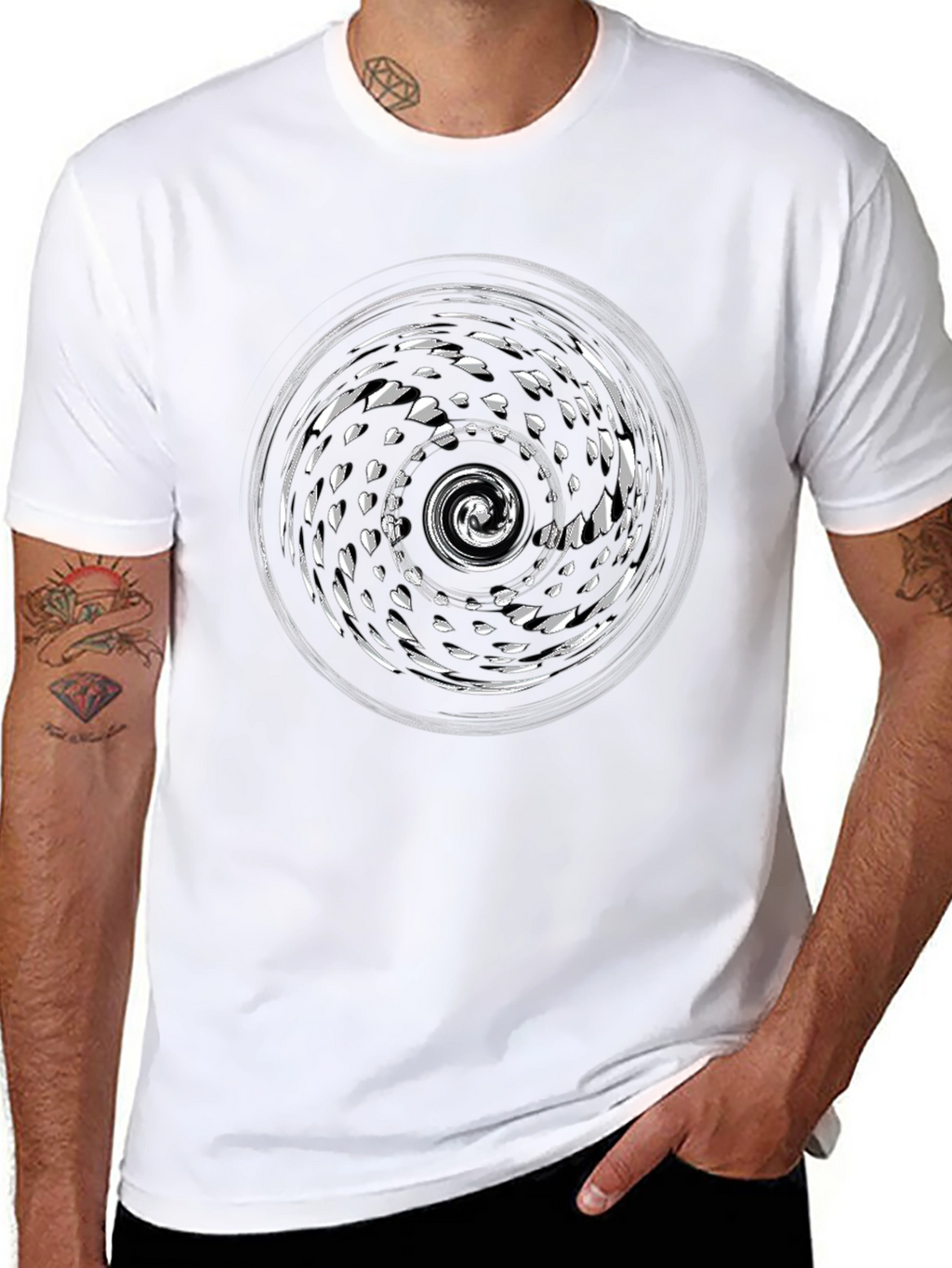 Abstract Spiral Graphic Print Black T-Shirt