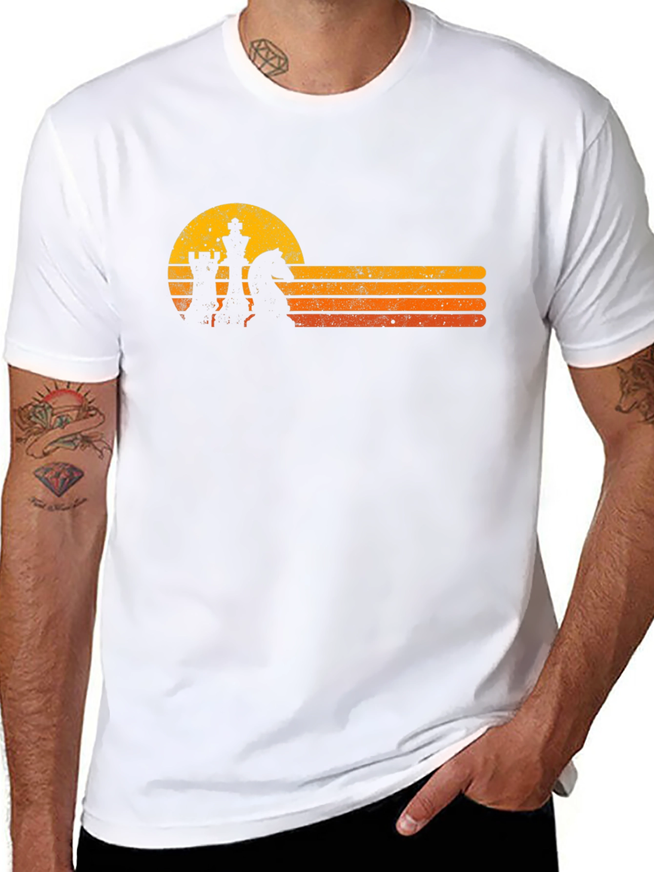 Retro Chess Sunset Graphic T-Shirt