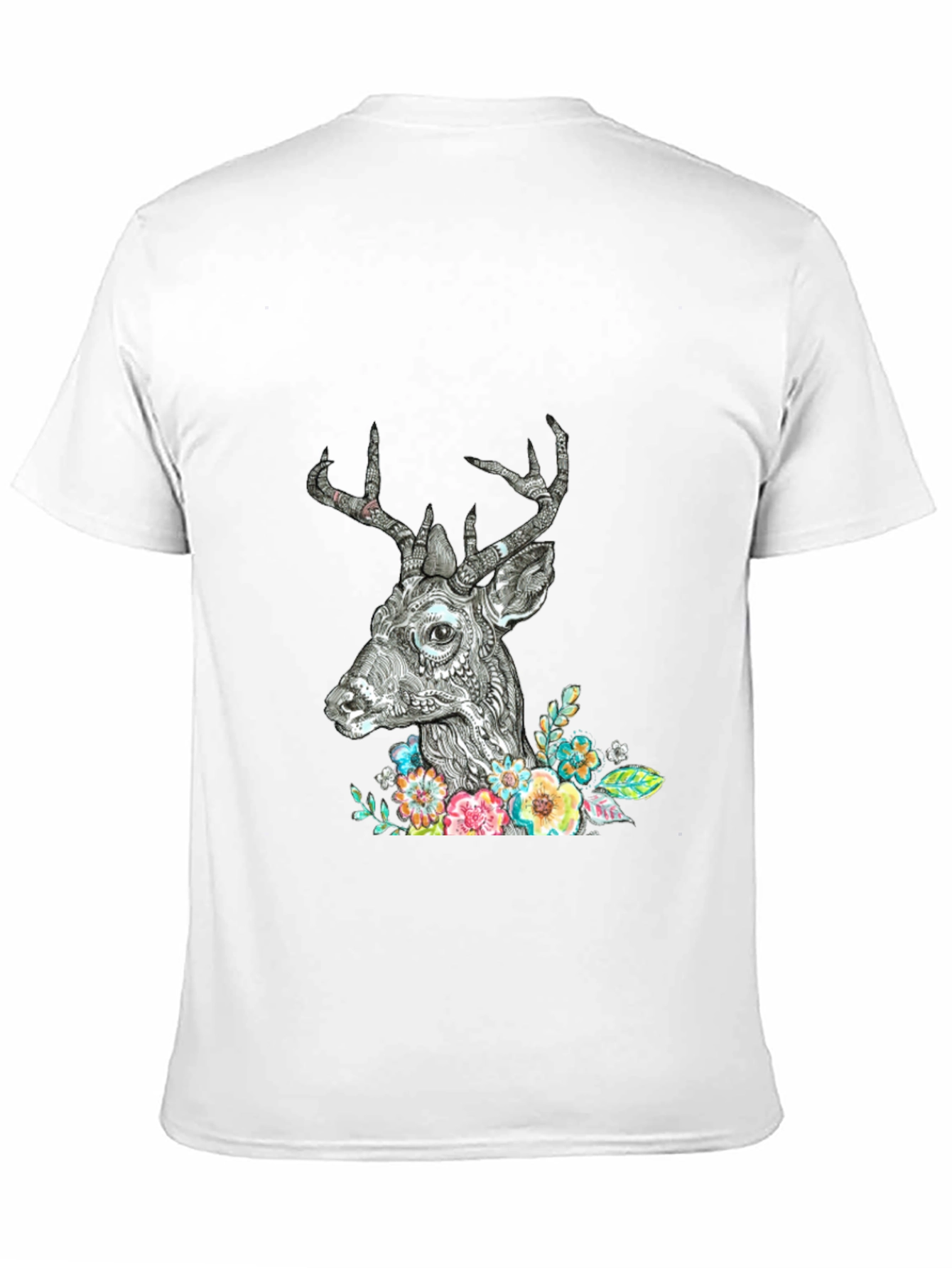 Deer Floral Graphic Print Black T-Shirt