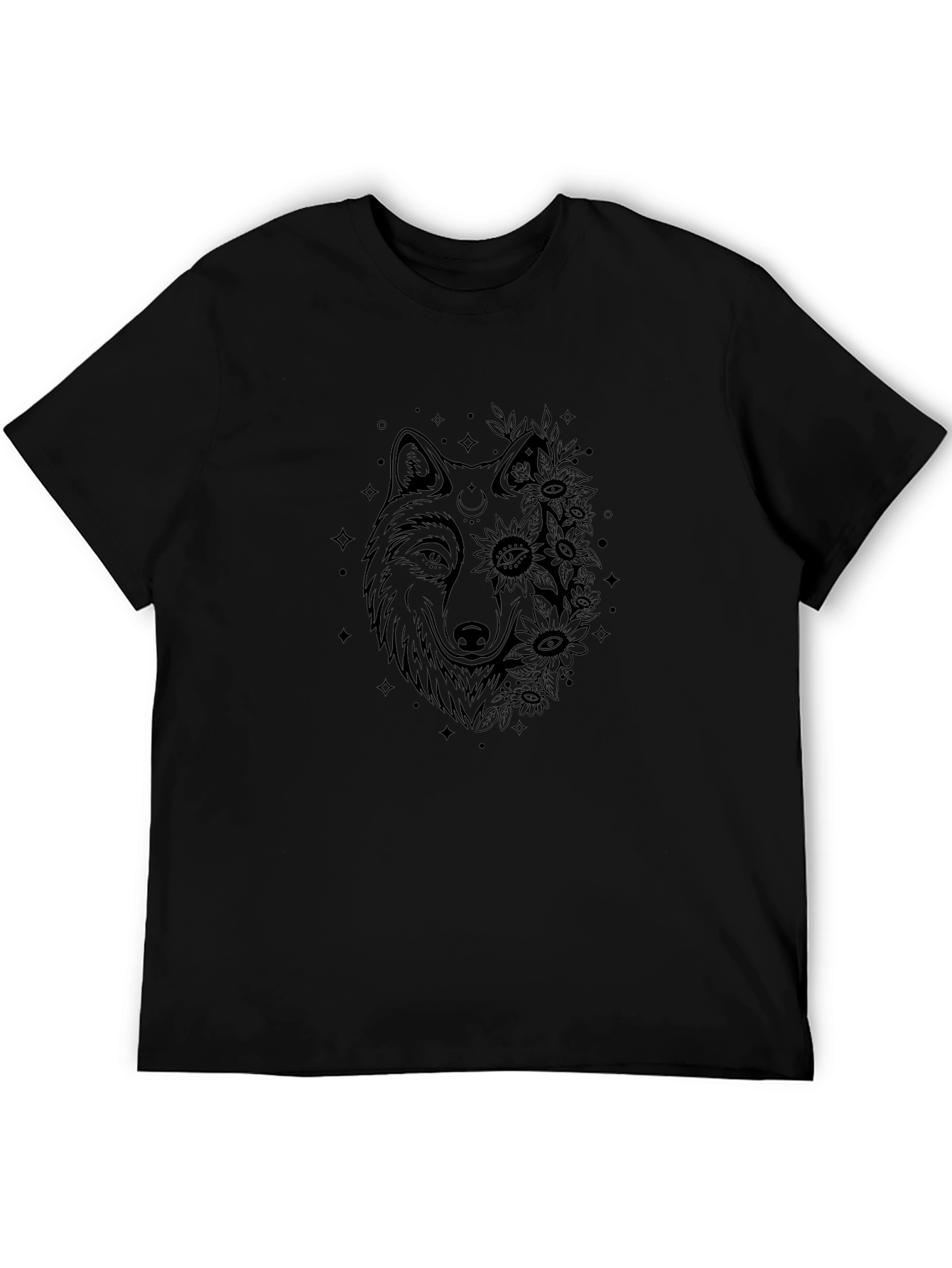 Wolf & Flowers Graphic Tee - Black Cotton Blend