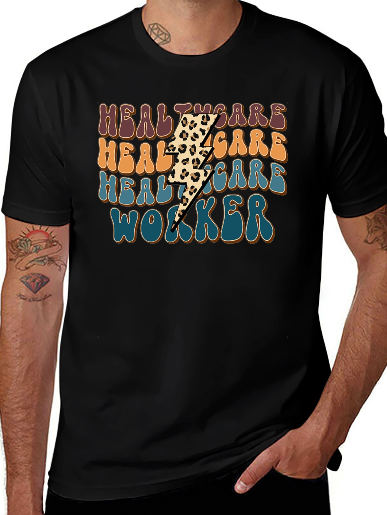 Healthcare Worker Leopard Lightning Bolt T-Shirt