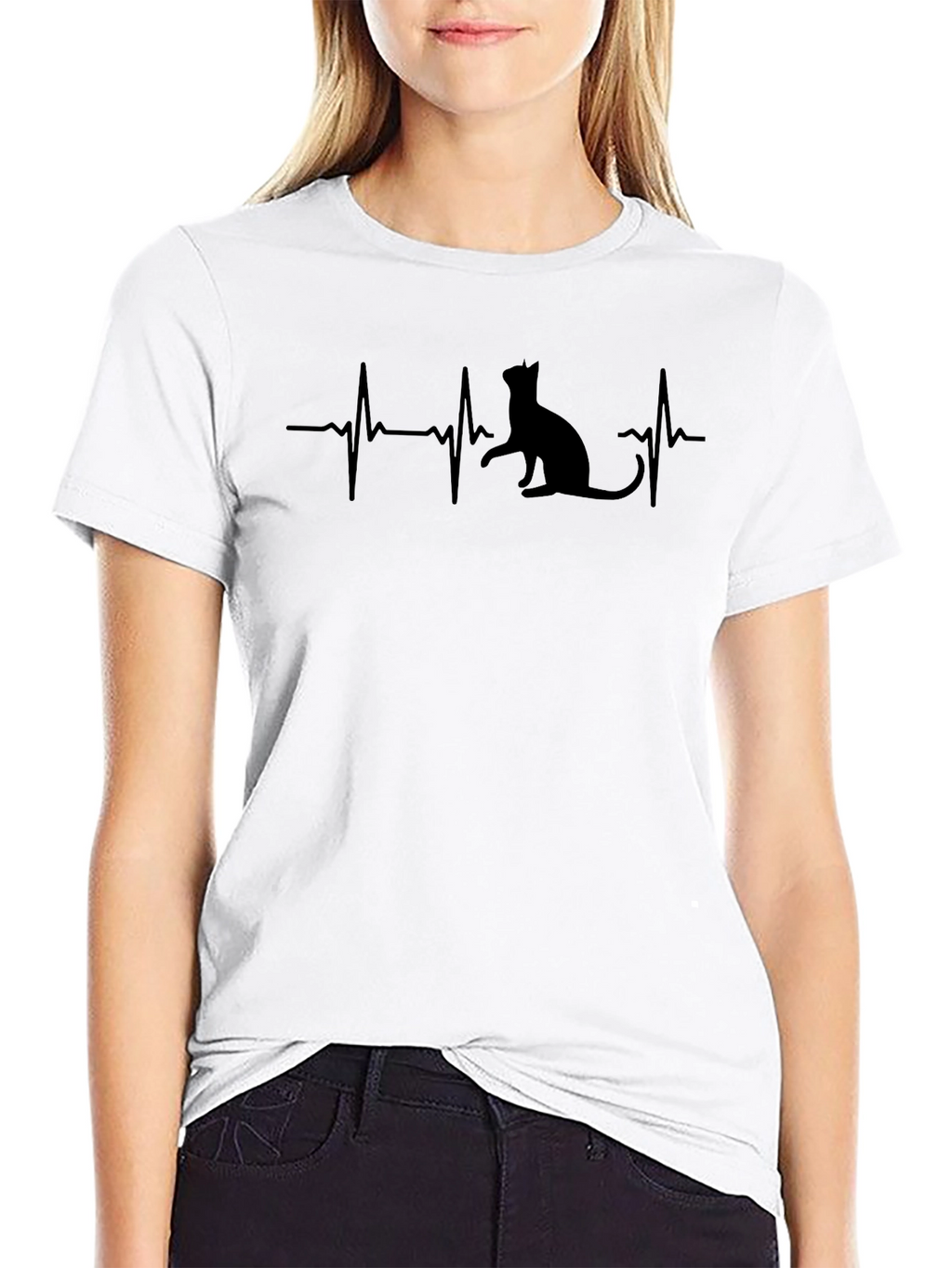 Cat Heartbeat T-Shirt - Black Novelty Tee