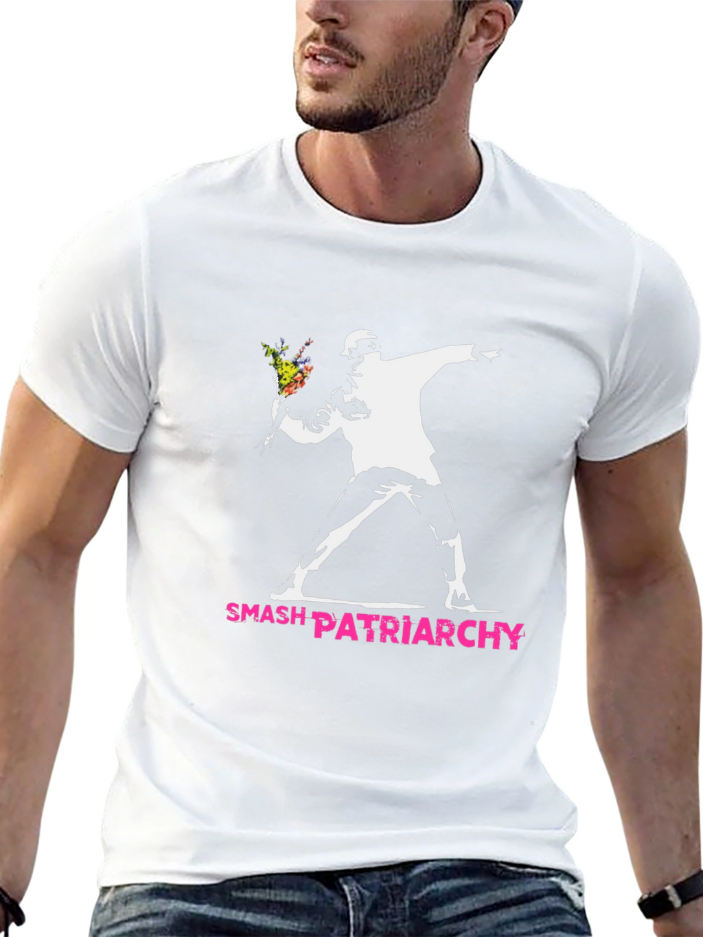 Smash Patriarchy T-Shirt - Banksy Inspired Flower Thrower Tee