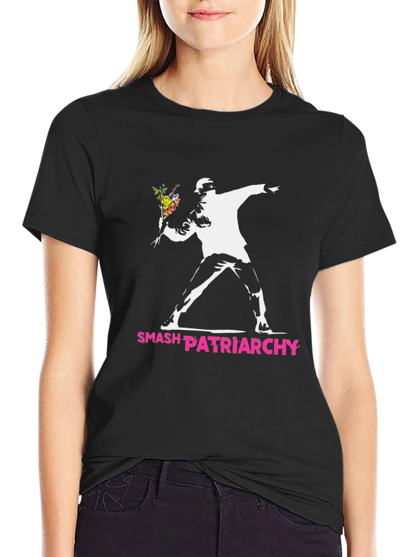 Smash Patriarchy T-Shirt - Banksy Inspired Flower Thrower Tee
