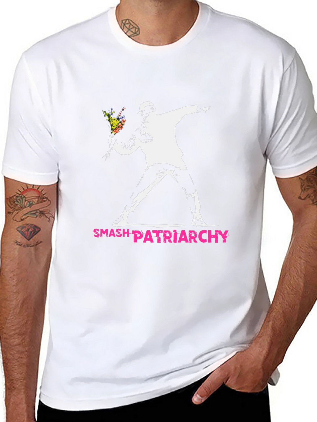 Smash Patriarchy T-Shirt - Banksy Inspired Flower Thrower Tee