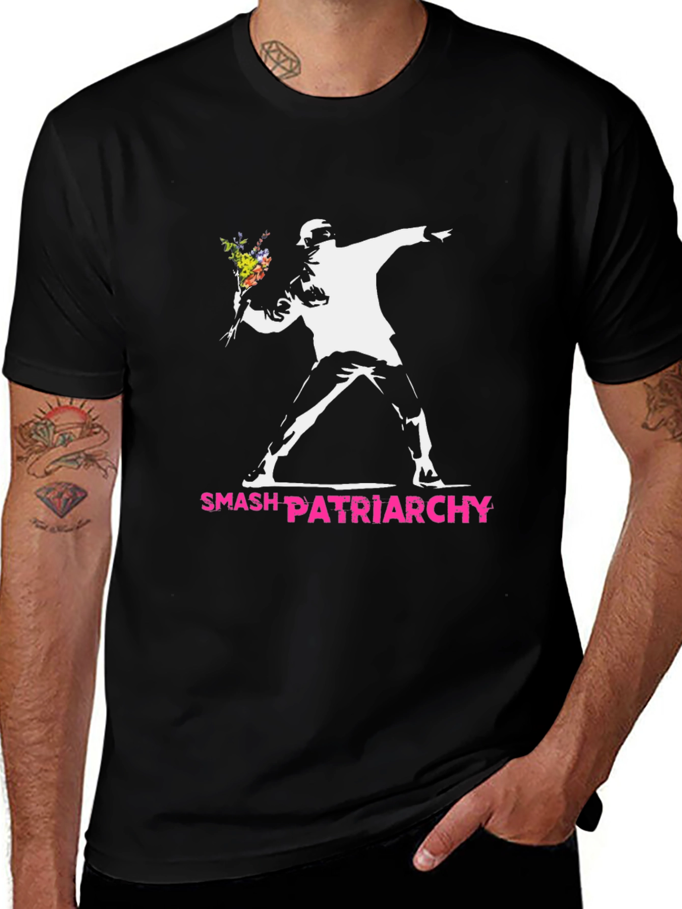 Smash Patriarchy T-Shirt - Banksy Inspired Flower Thrower Tee