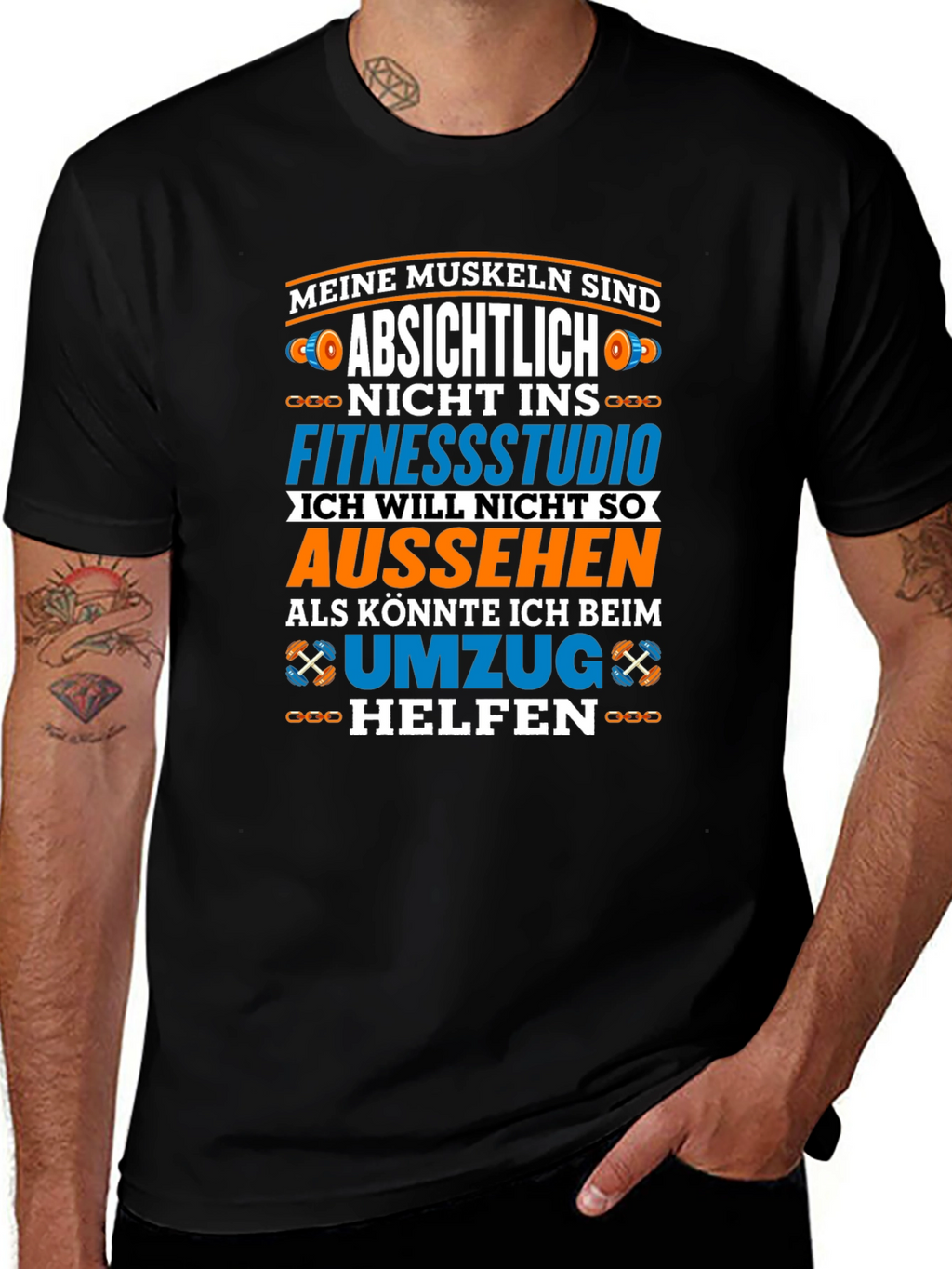 Funny German Gym T-Shirt: Muscles & Moving