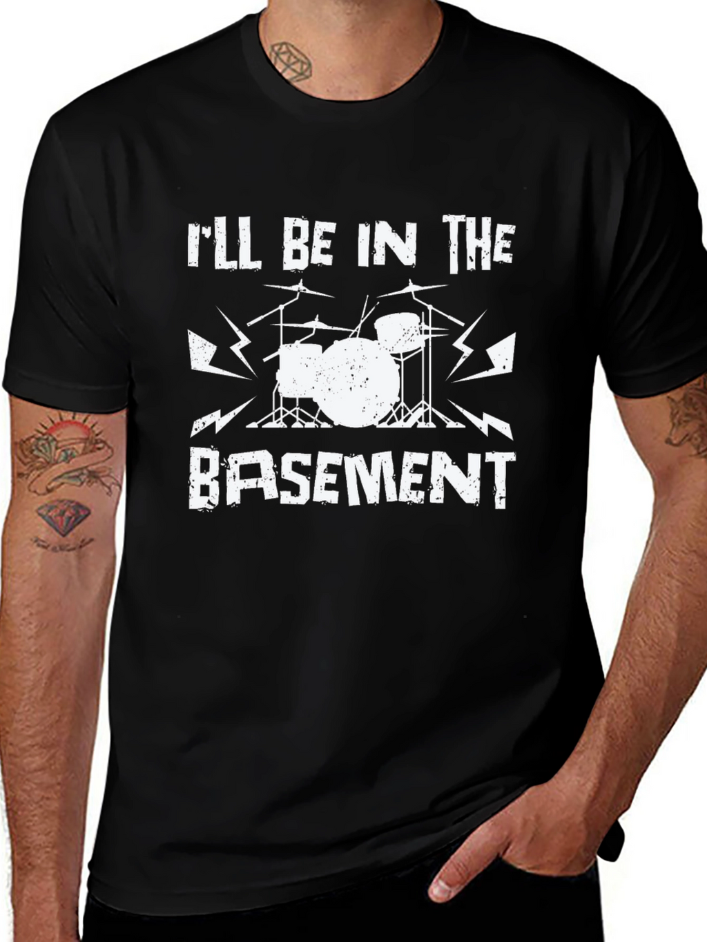 Ill Be in the Basement Drum Set Black T-Shirt