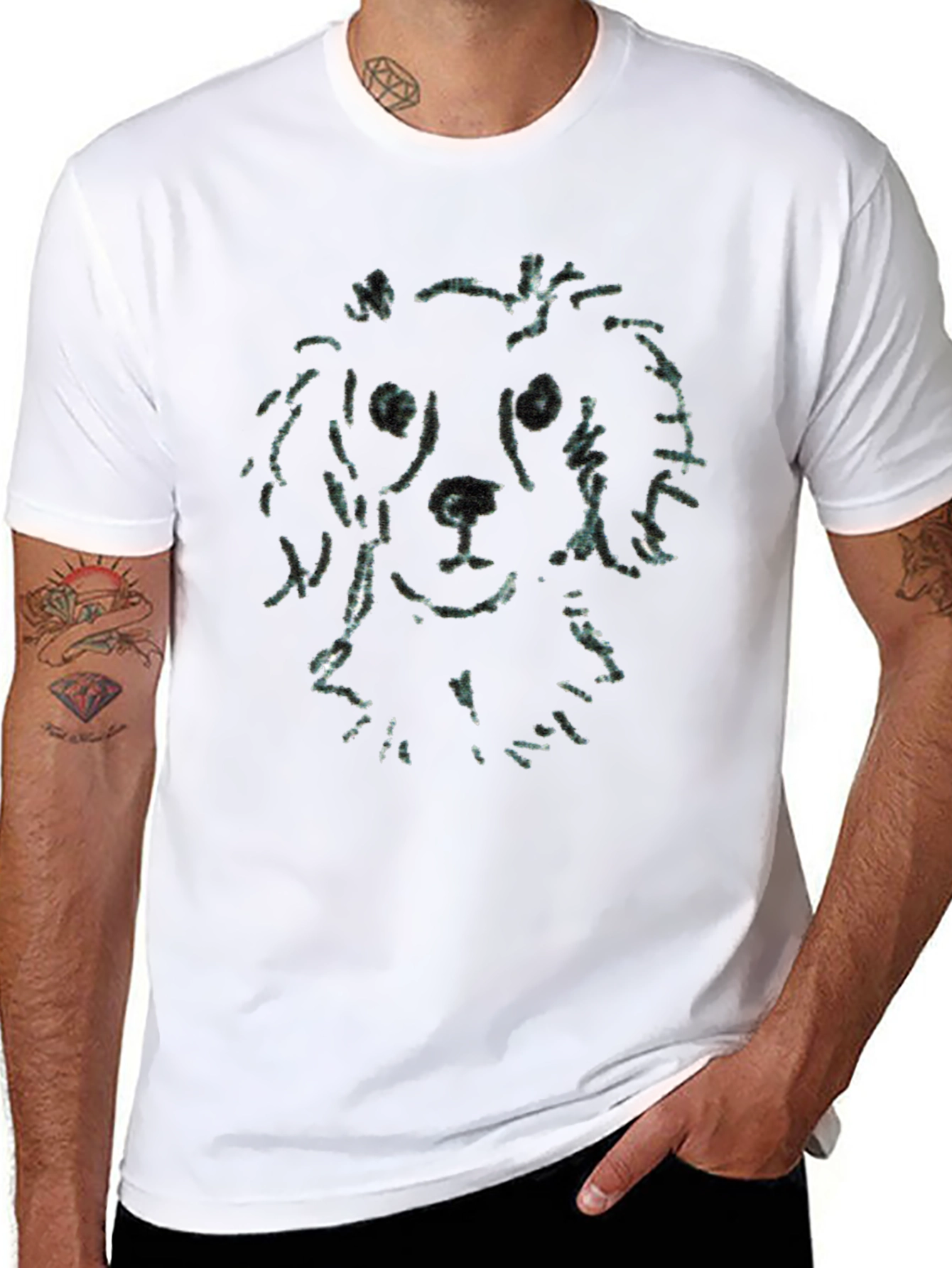 Dog Sketch Tee - Soft Black Cotton T-Shirt