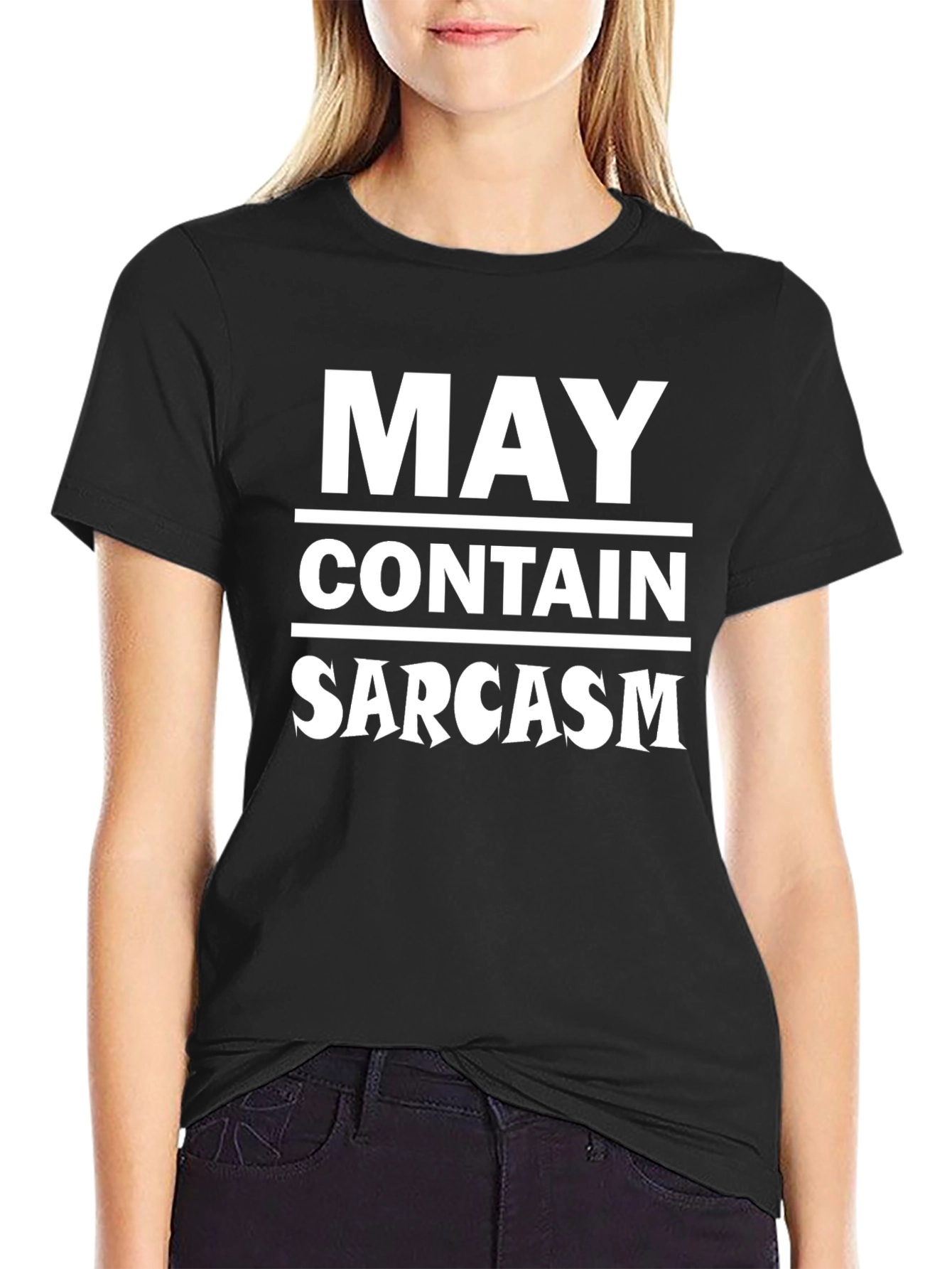 May Contain Sarcasm Black T-Shirt Funny Graphic Tee