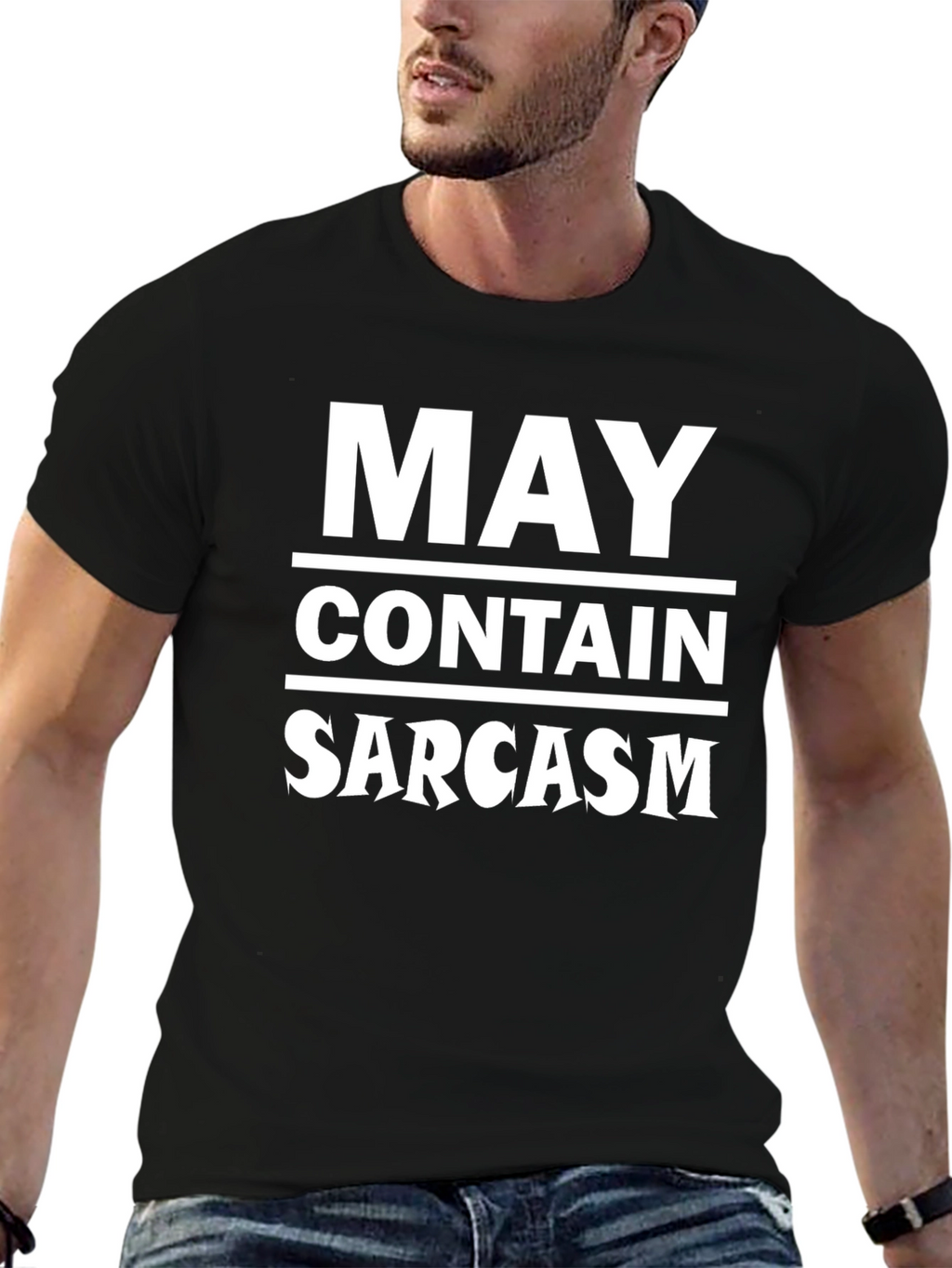 May Contain Sarcasm Black T-Shirt Funny Graphic Tee