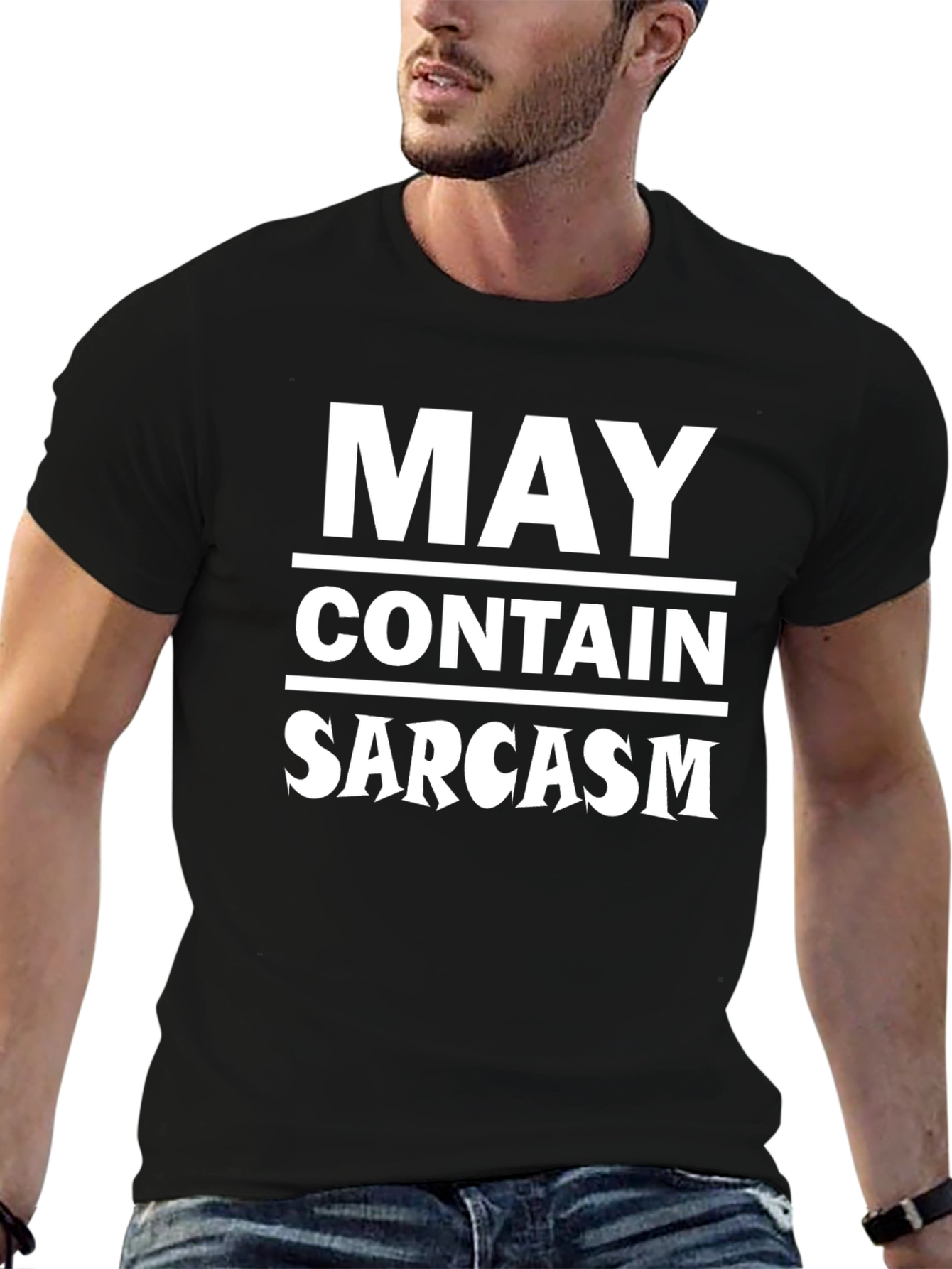 May Contain Sarcasm Black T-Shirt Funny Graphic Tee