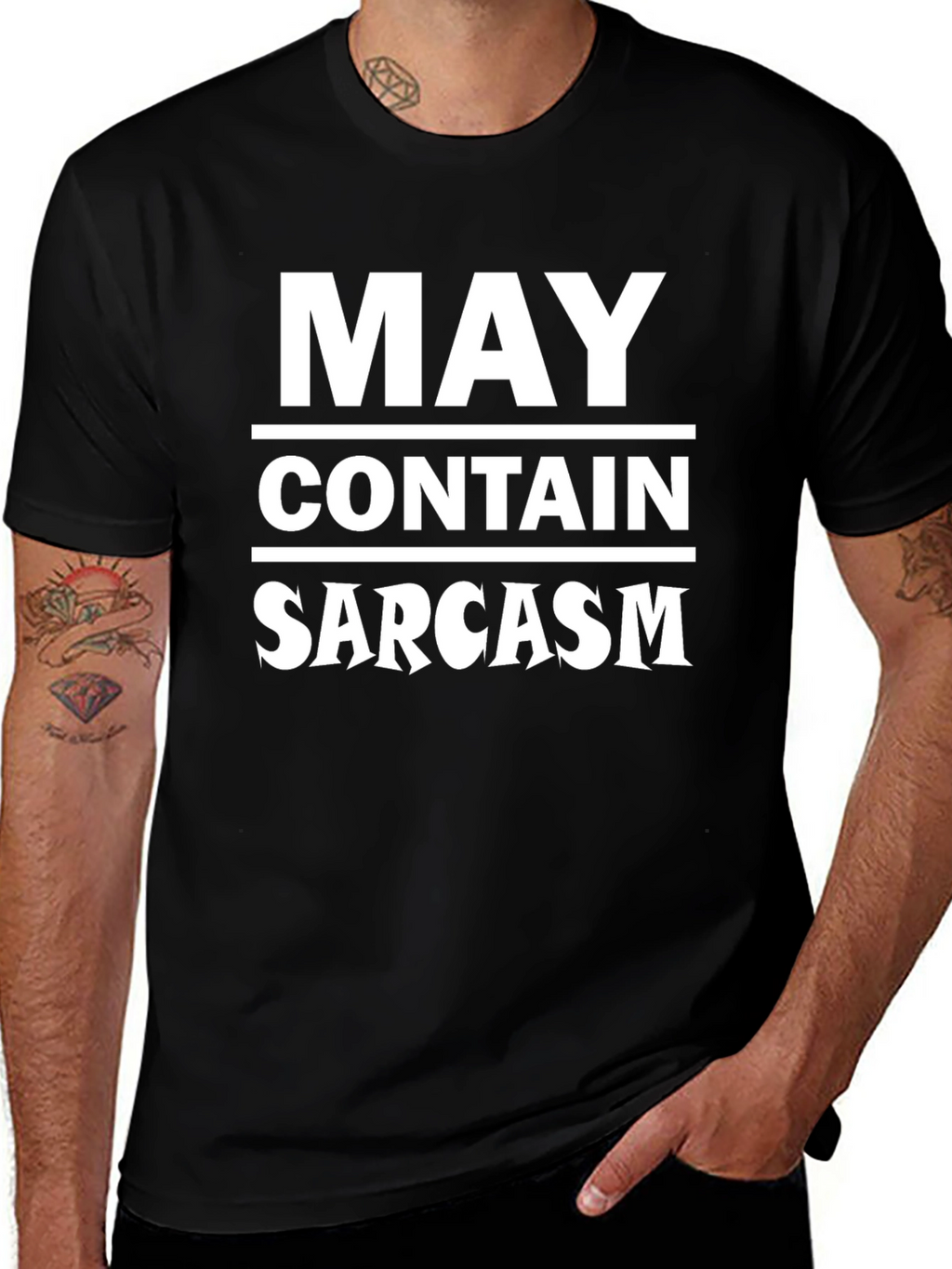 May Contain Sarcasm Black T-Shirt Funny Graphic Tee