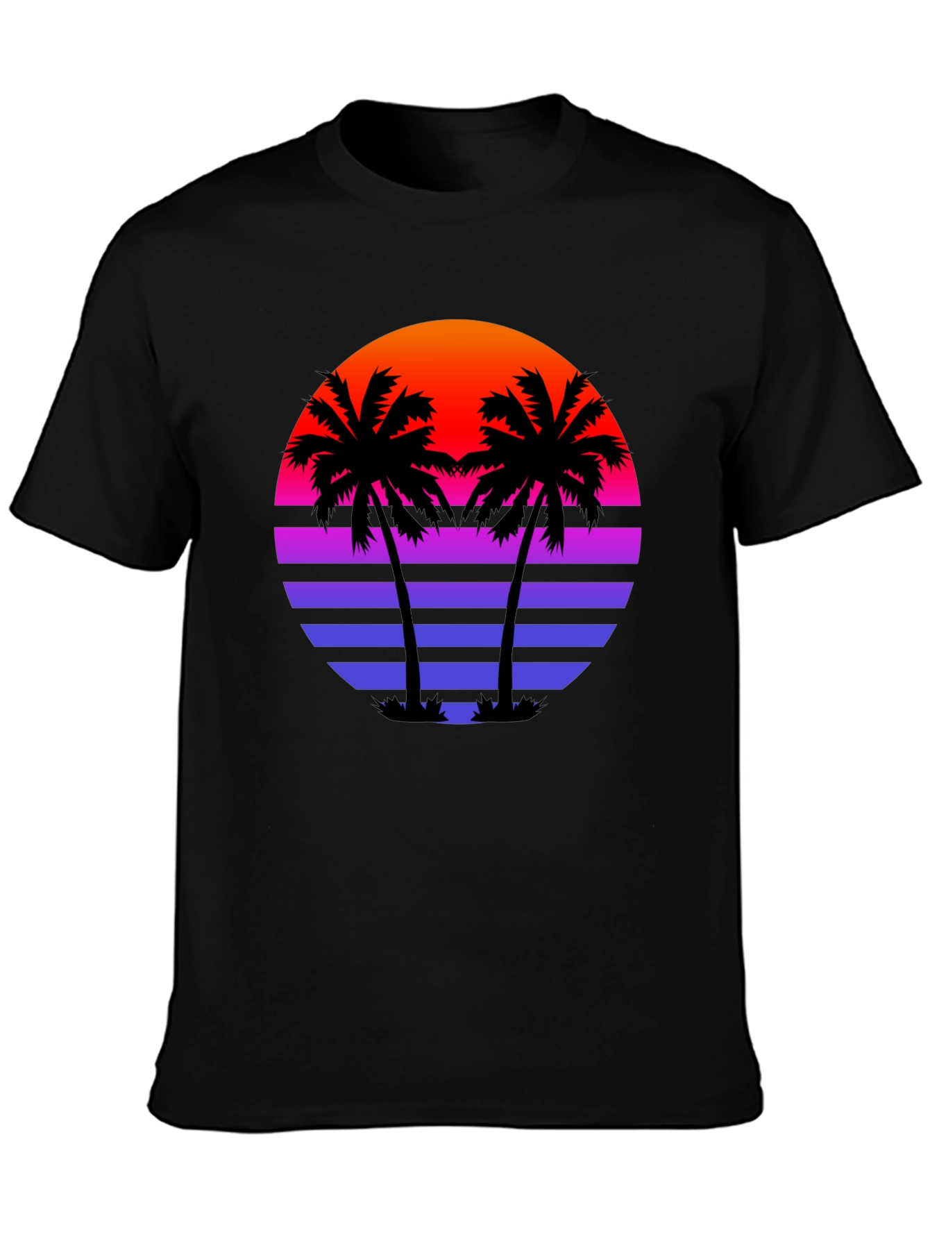 Retro Sunset Palm Tree Black T-Shirt