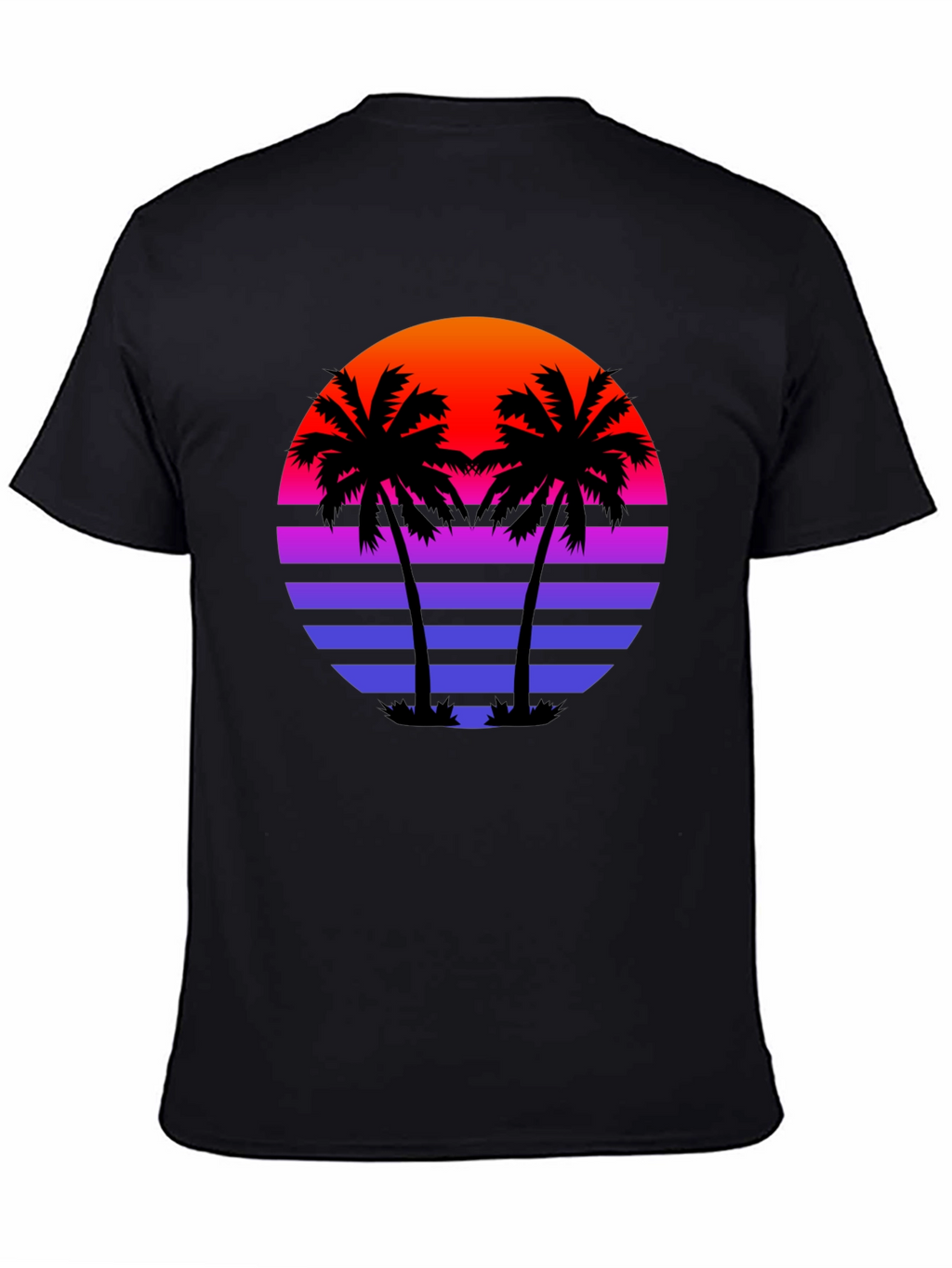 Retro Sunset Palm Tree Black T-Shirt