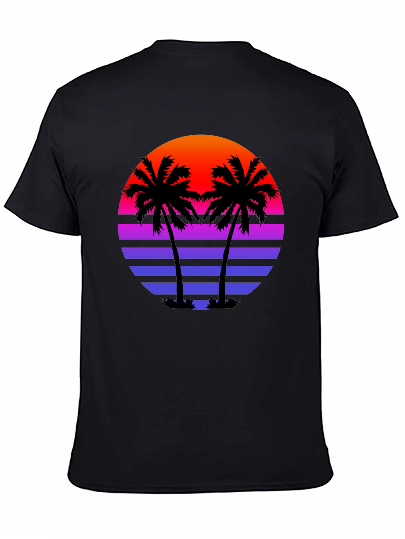 Retro Sunset Palm Tree Black T-Shirt