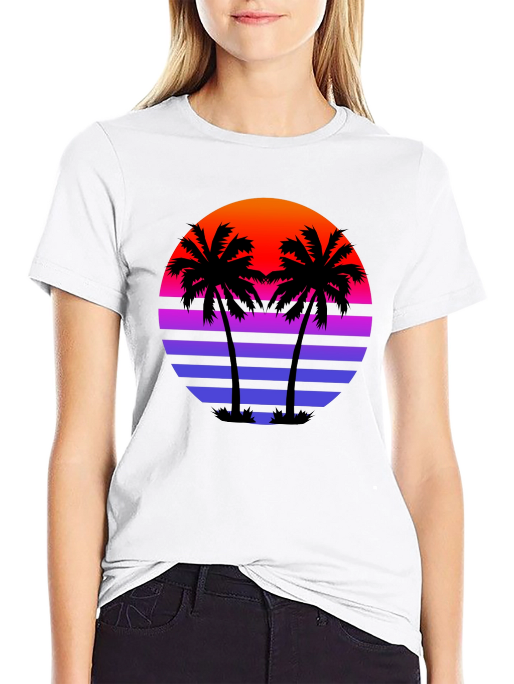 Retro Sunset Palm Tree Black T-Shirt