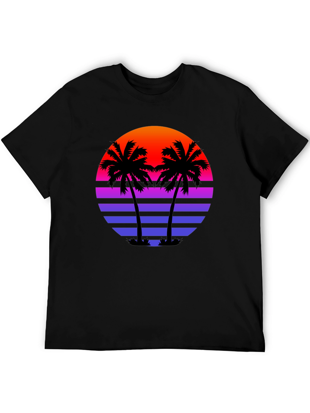 Retro Sunset Palm Tree Black T-Shirt