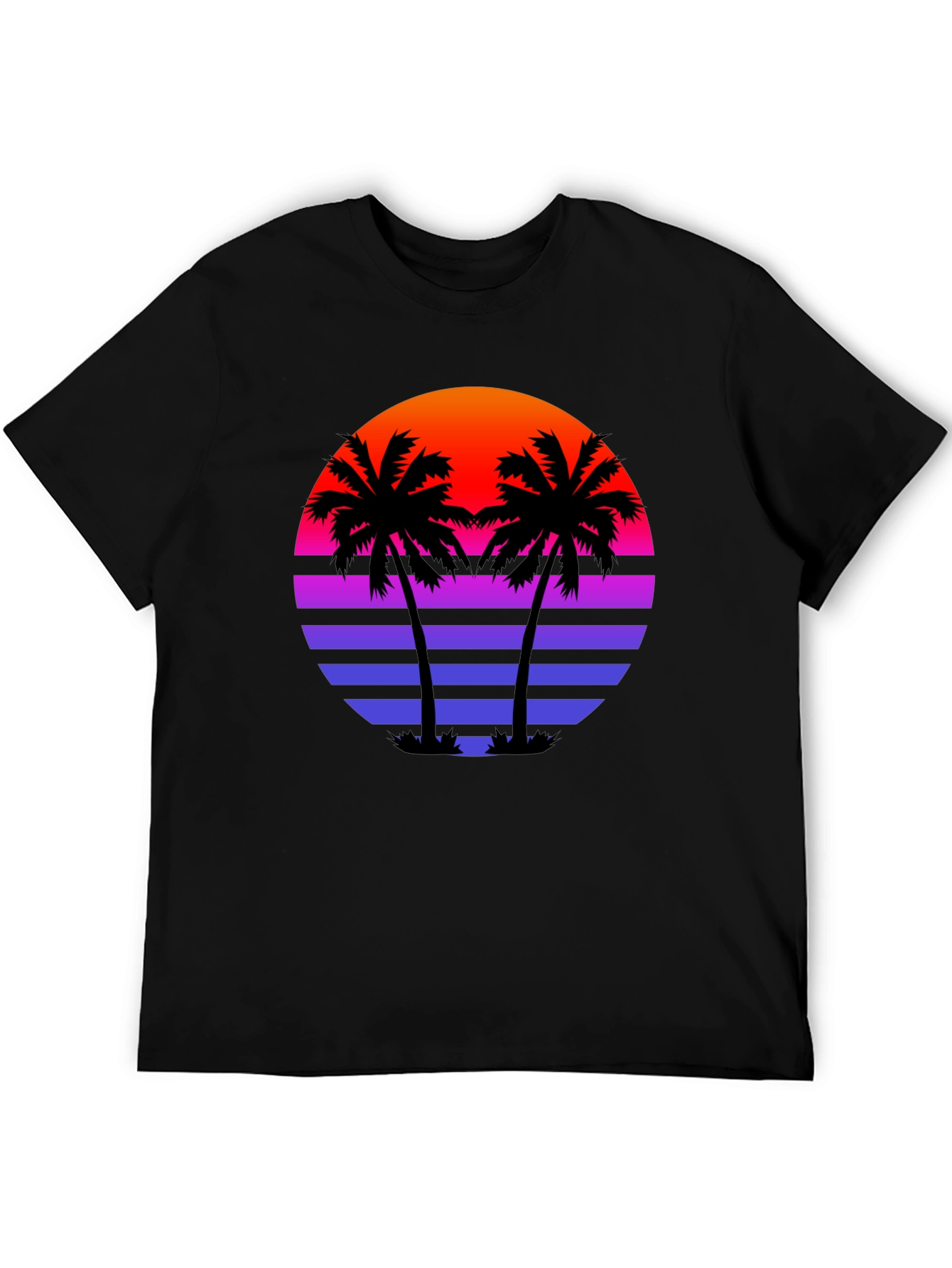 Retro Sunset Palm Tree Black T-Shirt