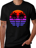 Retro Sunset Palm Tree Black T-Shirt
