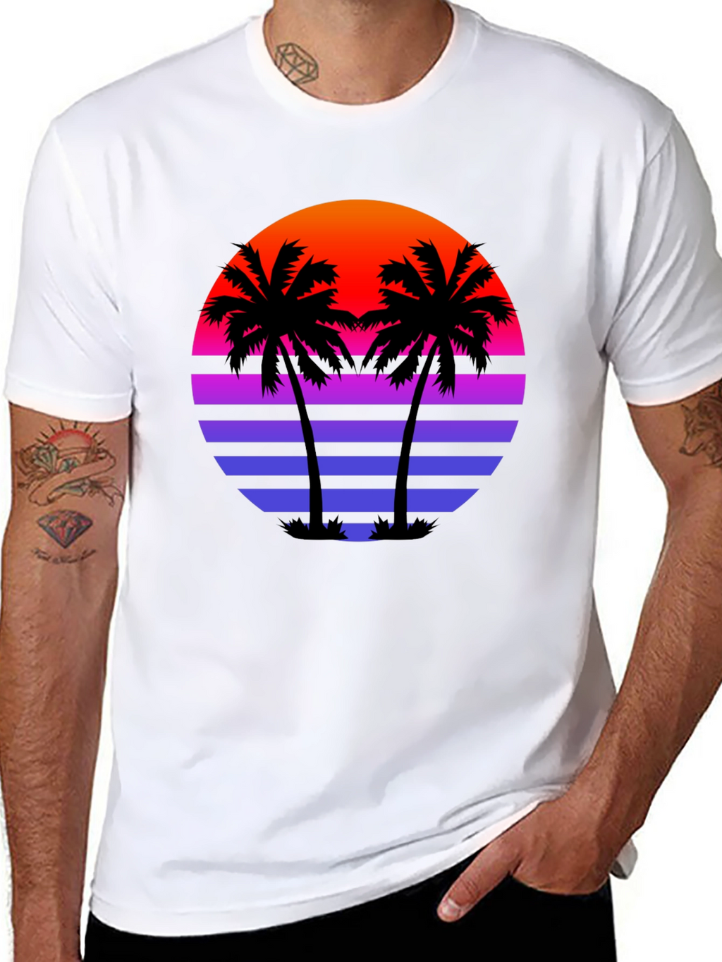 Retro Sunset Palm Tree Black T-Shirt